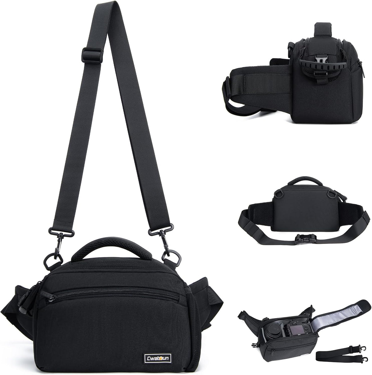 Cwatcun Waist Camera Case DSLR SLR Bag Sling Shoulder Camera Bag Water Resistant Pack for Camera Carrying Case for photographer Hiking Shooting Traveling Men Women