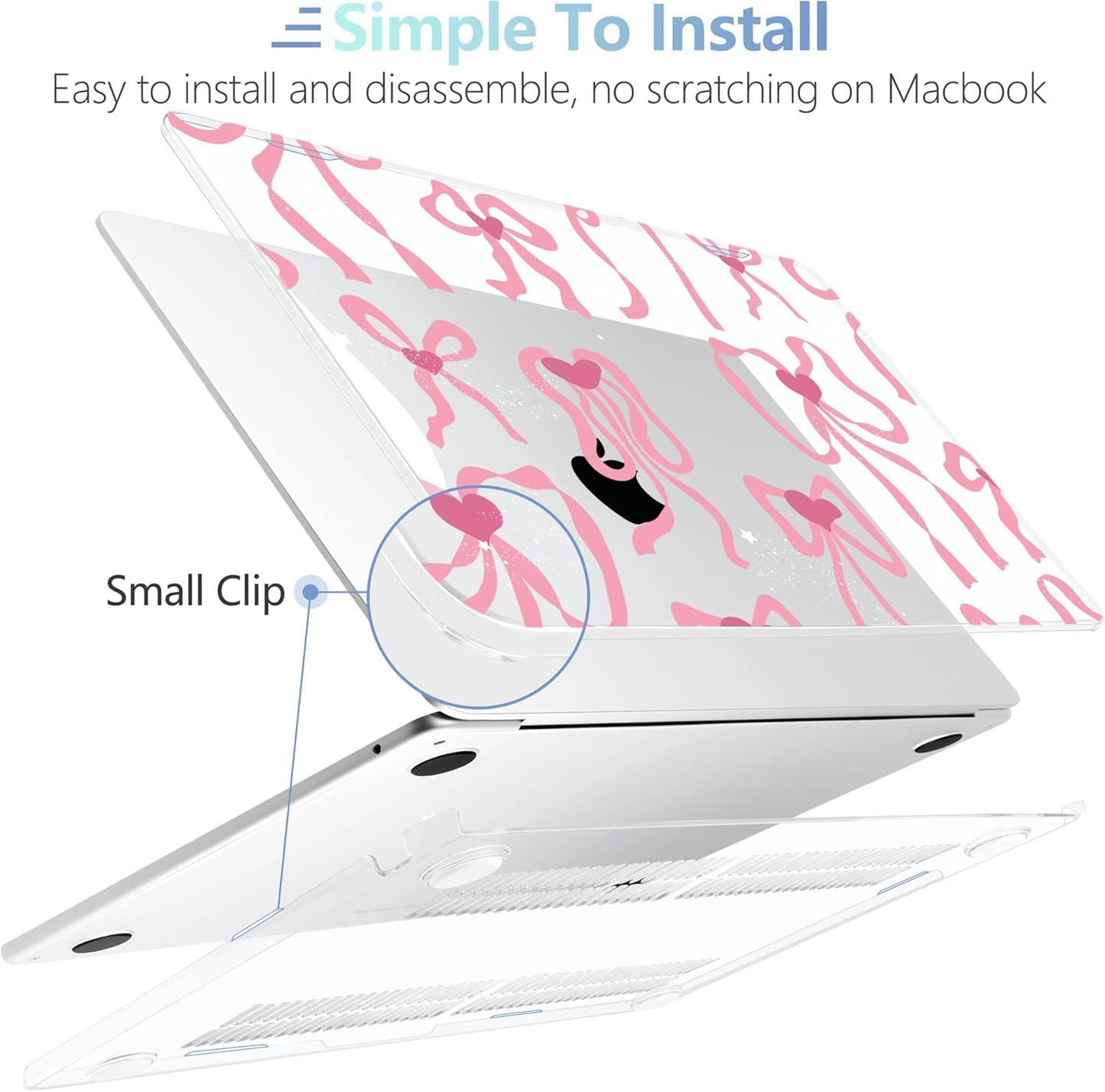MEEgoodo for M4/M3/M2 MacBook Air 15.3 inch Case 2025 2024 2023, Case Fit Model (A3241/A3114/A2941) for MacBook Air 15 inch, Laptop Hard Shell with Keyboard Cover, Coquette Ribbon Bow