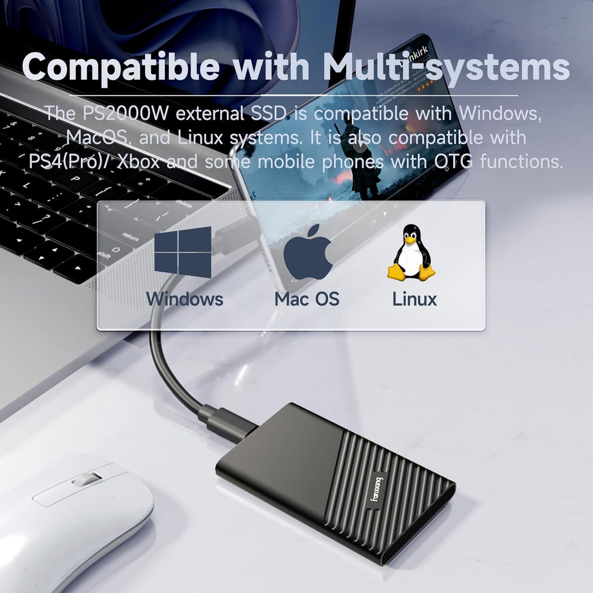 fanxiang 500GB External SSD Portable, Up to 2000MB/s, USB C External Solid State Drive External Hard Drive, USB 3.2 Gen2*2 Type-C SSD for iPhone 15/Pro/PC/Laptops/Creators/Gaming