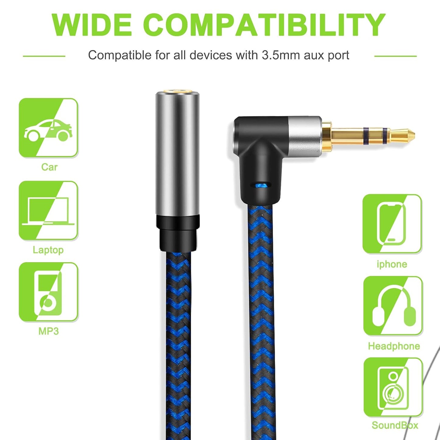 3.5mm Male to Female Extension Stereo Audio Extension Cable 30FT, Cotton-Braided Audio Extension Cable, Stereo Jack Cord for Phones, Headphones, Speakers, Tablets, PCs and More