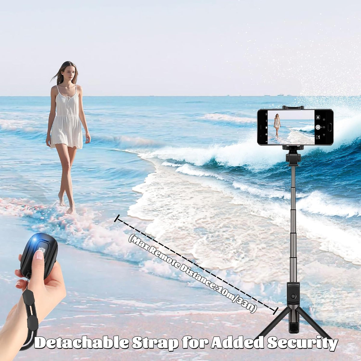 MAIRAN Rechargeable Wireless Camera Remote Shutter for iPhone and Android Smartphones, Bluetooth Phone Remote Control,Selfie Button for Photos and Videos Charging Cable and Wrist Strap Included-Black