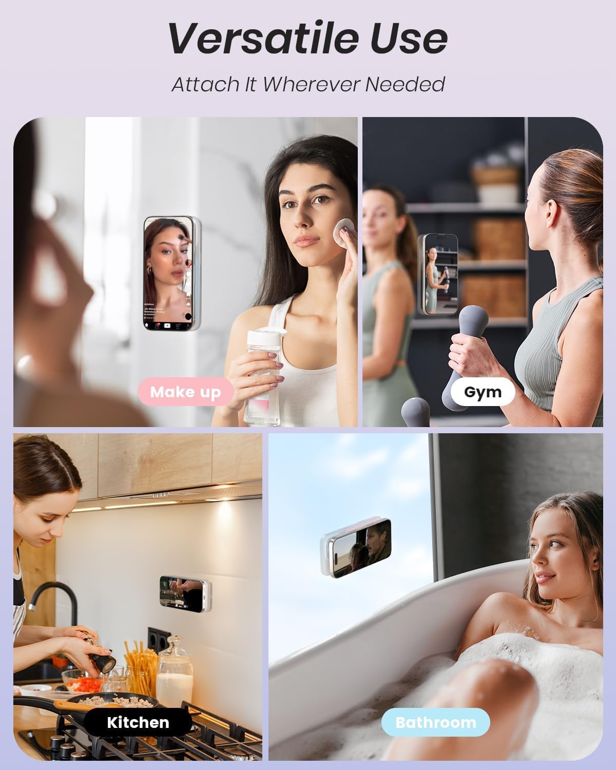 Klearlook 4PCS Magnetic Suction Phone Mount for MagSafe Case, Sticky Phone Grip for iPhone, Removable Hands-Free Selfie/Video for TikTok Influencers, (Clear & Light Pink & Light Blue & Lavender)