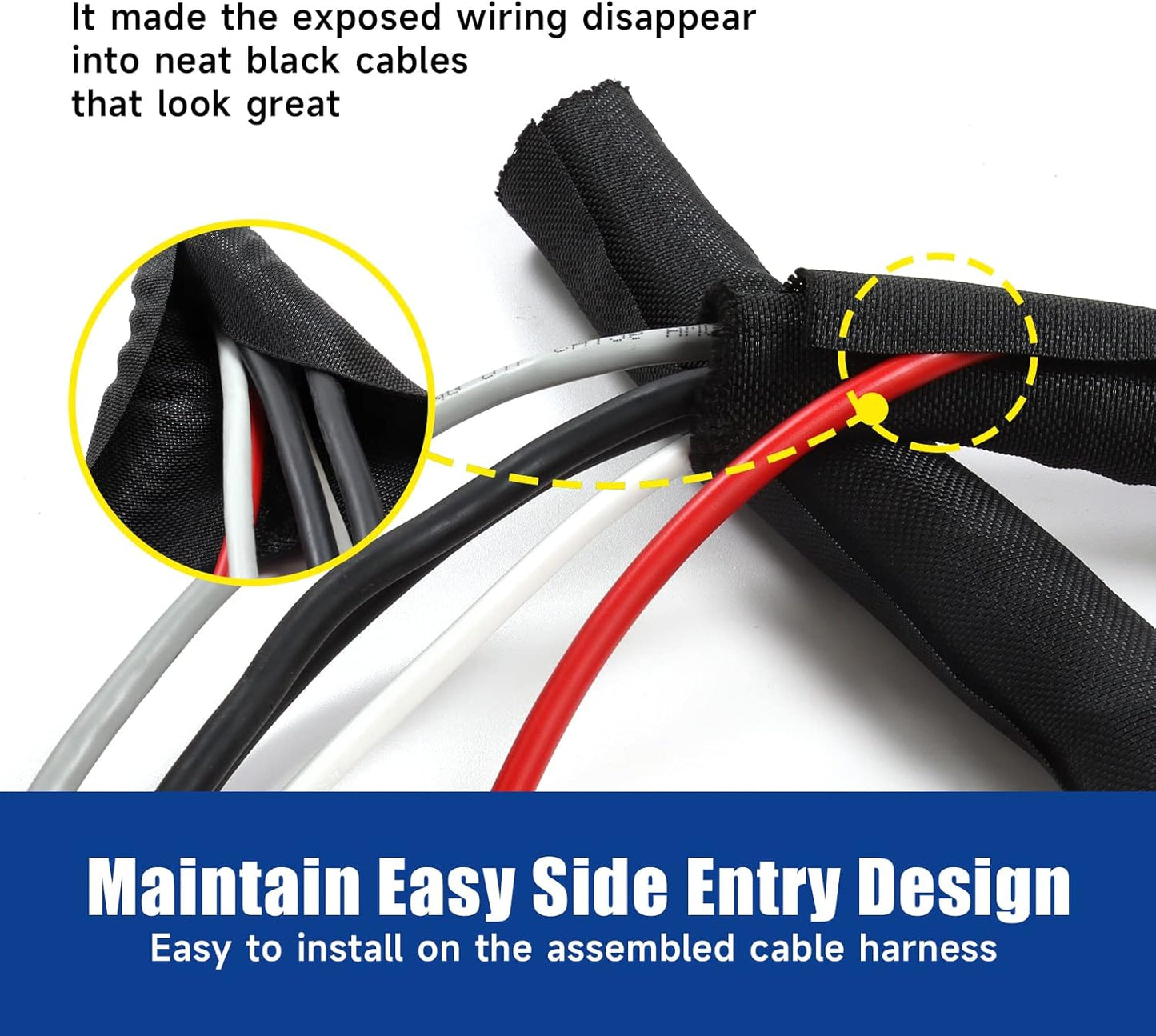 Split Sleeving Cable Harness Management Tube Heat Resistance Braided Wire Loom Mesh Woven Cord Protector Cover (3/8" - 36 Feet)