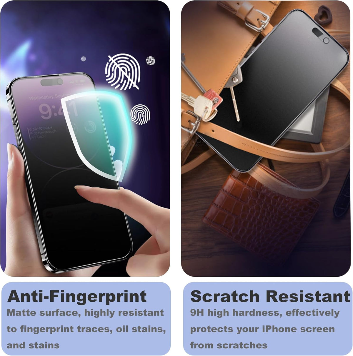 Matte Privacy Screen Protector for iPhone 15Pro Screen Protector Anti-Glare, Anti-Spy Tempered Glass Film, Smooth and Responsive Touch Anti-Scratch Glass