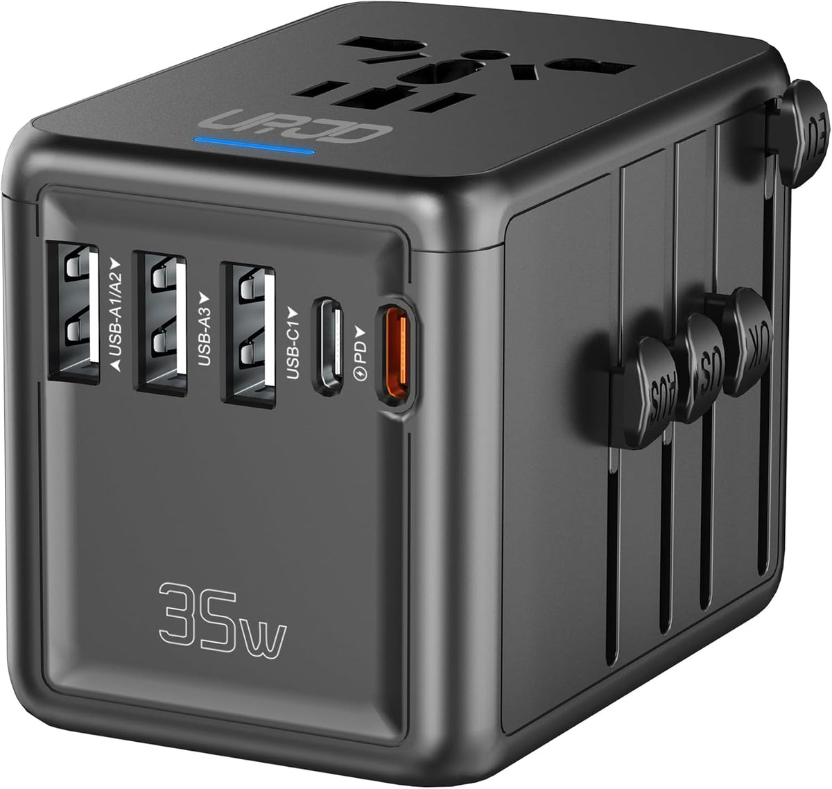 Universal Travel Adapter 35W PD Fast Charging Offers 3 USB-A Ports, 2 USB-C Ports and Multi AC Outlet, International Plug Adapter Worldwide Travel Charger All in One for EU US UK AUS