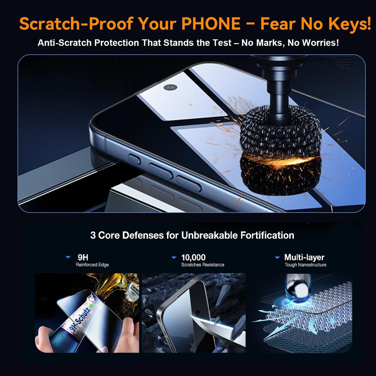 OneFish Glass Screen Protector for iphone 15 Pro, 9H Hardness Glass Scratch Resistant, HD Clarity Tempered Film with Installation Frame, Bubble Free, Easy Installation, 2Pack.