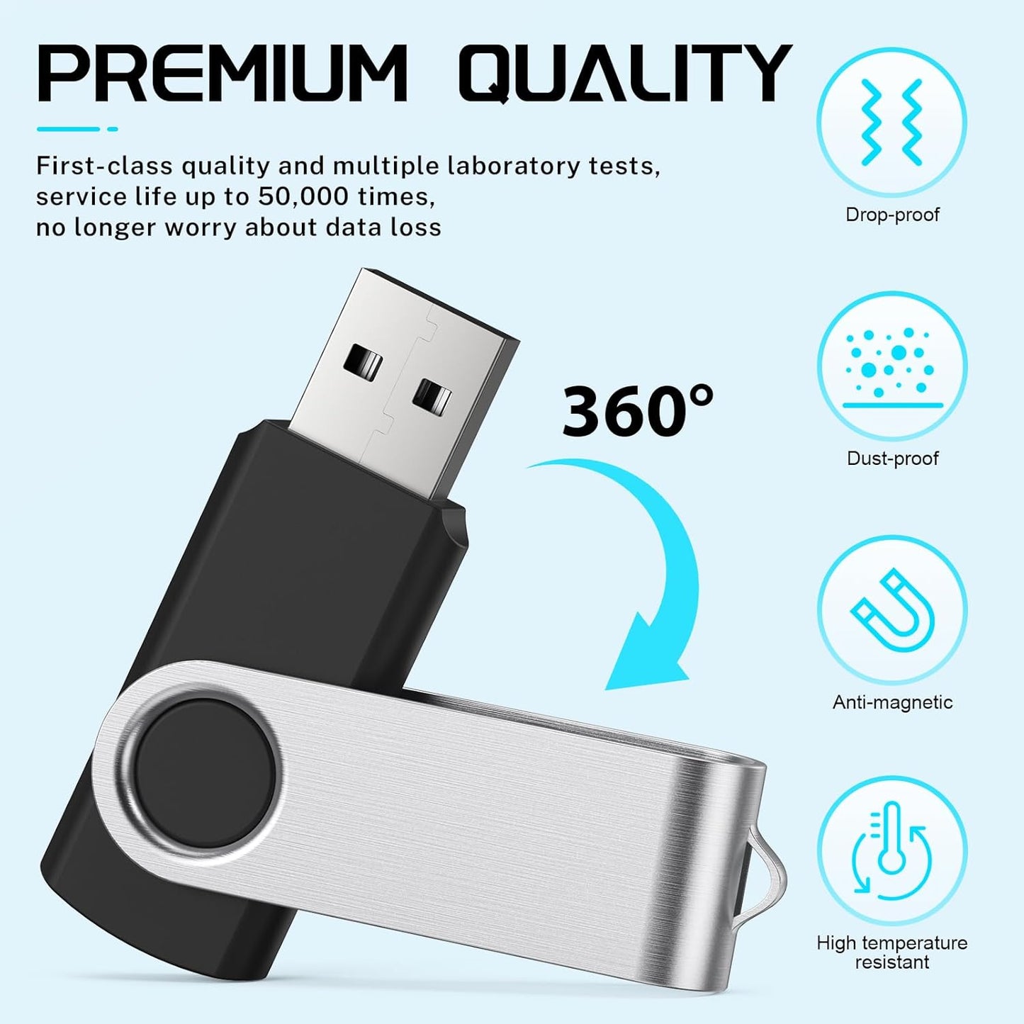 FEBNISCTE 32GB Flash Drive 10 Pack, Thumb Drive High Capacity, Bulk USB Flash Drives 32 GB Metal Swivel, USB 2.0 Jump Drive Memory Stick Portable, Pen Drive Zip High Speed for Data Storage