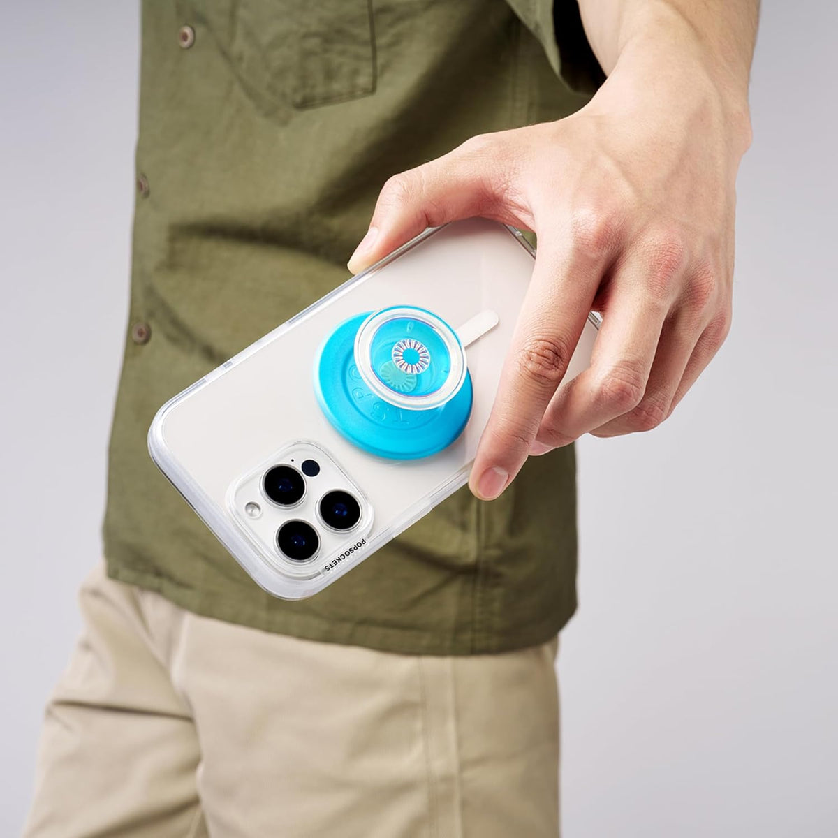 PopSockets Phone Grip for MagSafe with Kickstand, Magnetic Stand, Swappable Top, Secure Hold for iPhone MagSafe Cases, Phone & Tablet Grip - Blue Opalescent