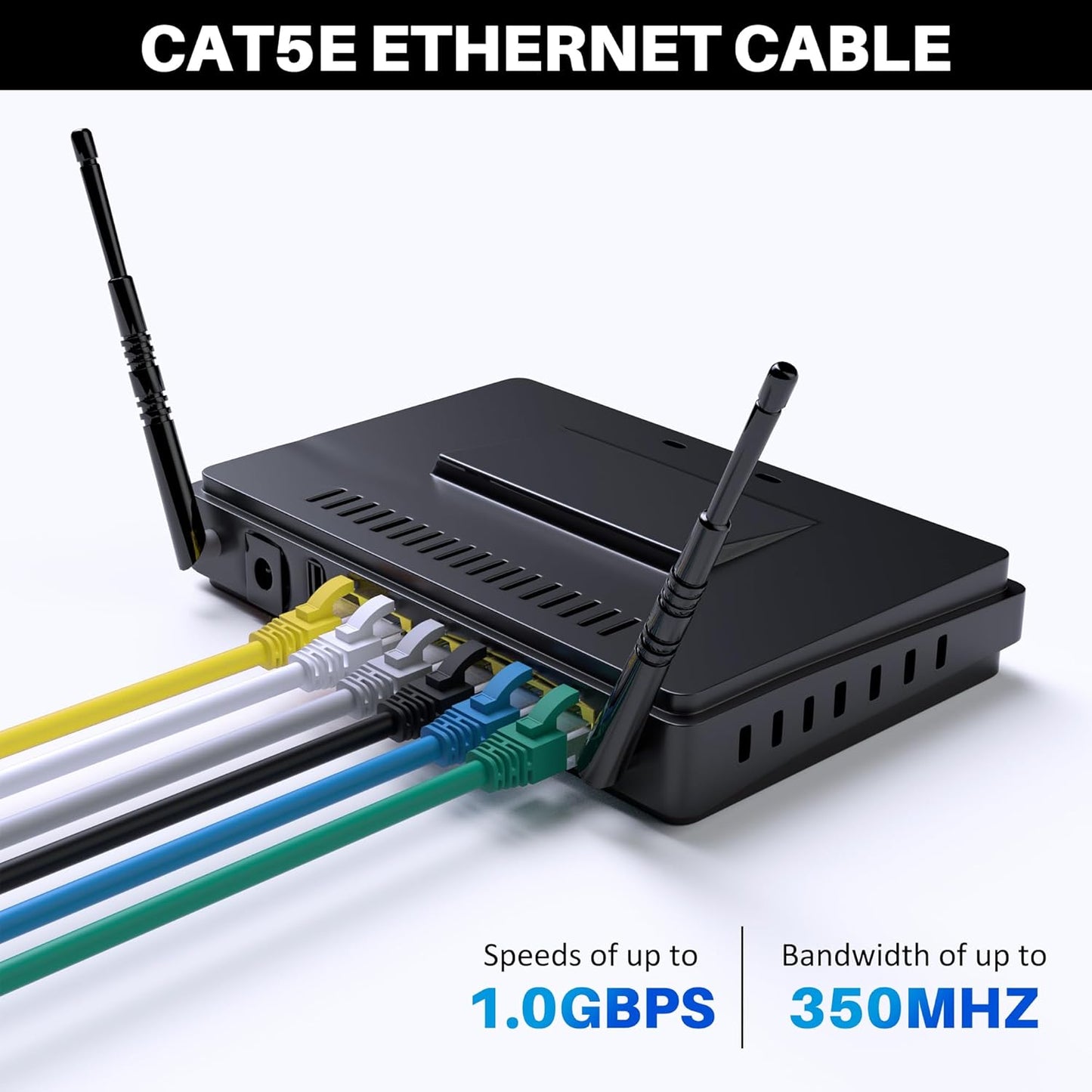 Cat5e Ethernet Cable 100 FT, Long Cat 5e Internet Cable, White Snagless Patch Cord, Flexible, Network, LAN, PoE, Standard RJ45 Connector for PC, Server, Router, Modem, TV, PS5 - with 15 Cable Ties