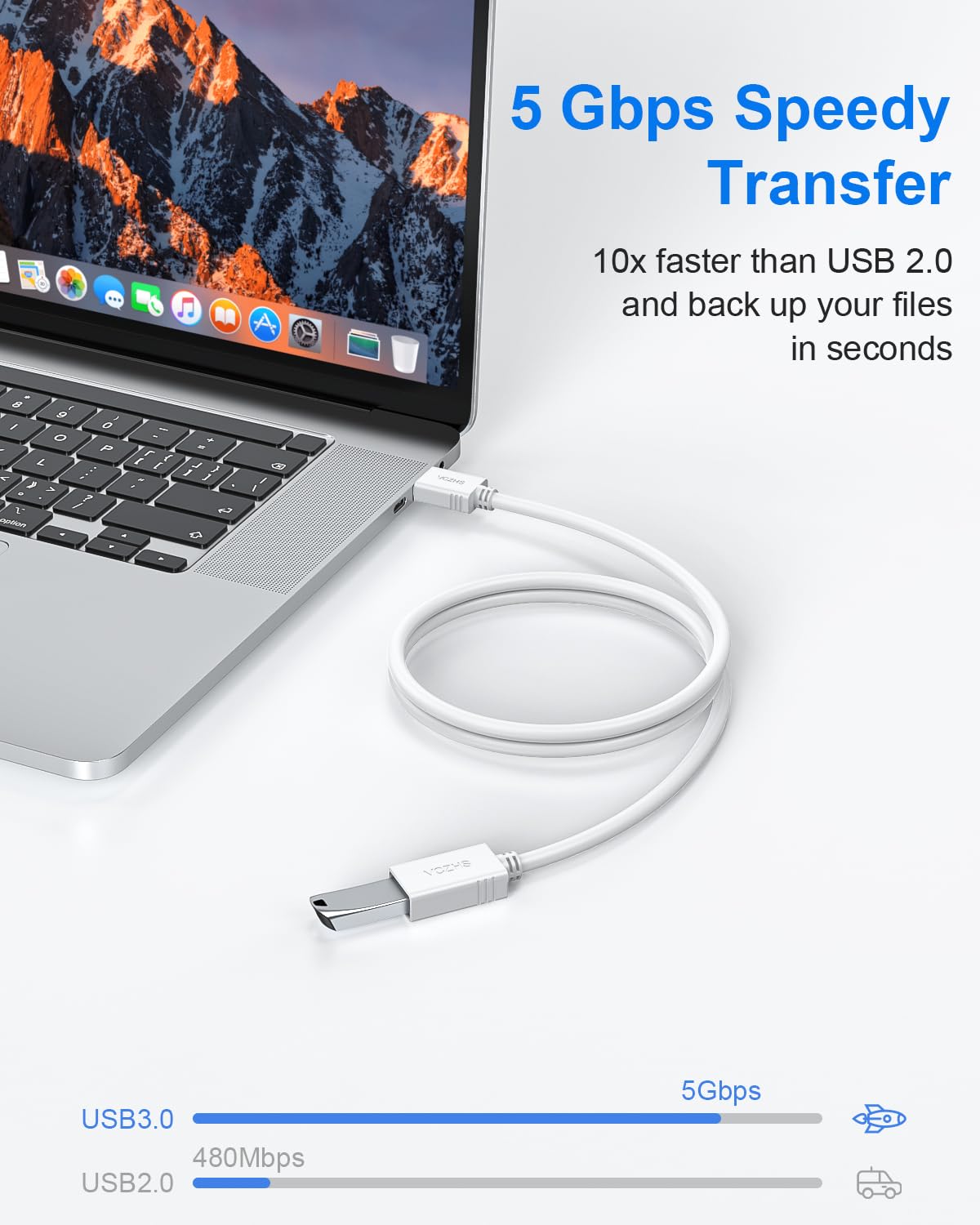 VCZHS Tech USB Extension Cable White 1ft, USB 3.0 Extender for High-Speed Data Transfer & Fast Charging, Durable & Flexible for Mouse, Keyboard, Printer, Flash Drive, Webcam, and More