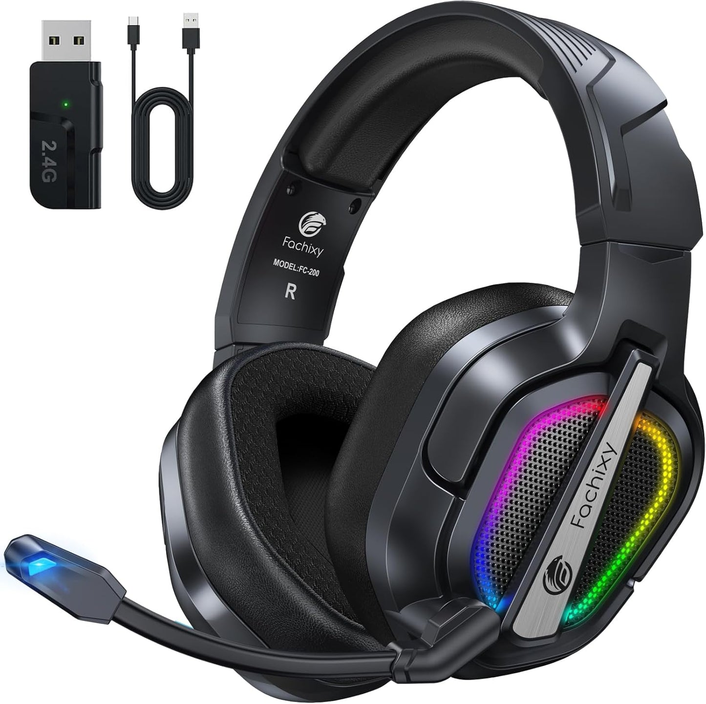 FC200 Wireless Gaming Headset for PS5, PS4-2.4GHz USB Foldable Headphones with Mic - 3D Stereo Bluetooth Headset with 50Hrs Battery Life, for Switch, PC, Mac, Mobile