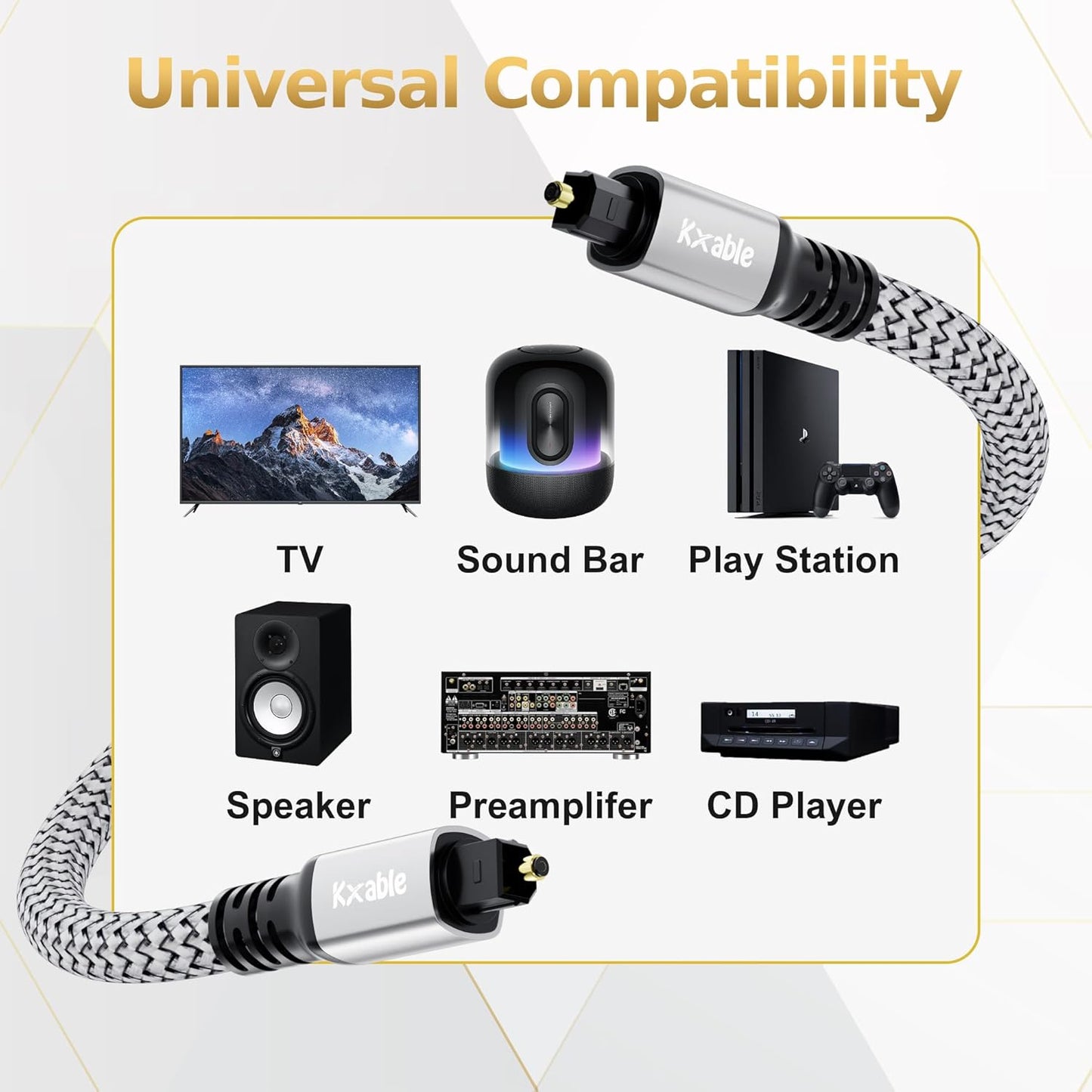 Optical Audio Cable 30 FT, Digital Audio Cable, Toslink Fiber Optic Cord, [Nylon Braided, Slim Aluminum Shell, Gold Plated Connector], for Home Theater, Sound Bar, PS4, Xbox, TV and More