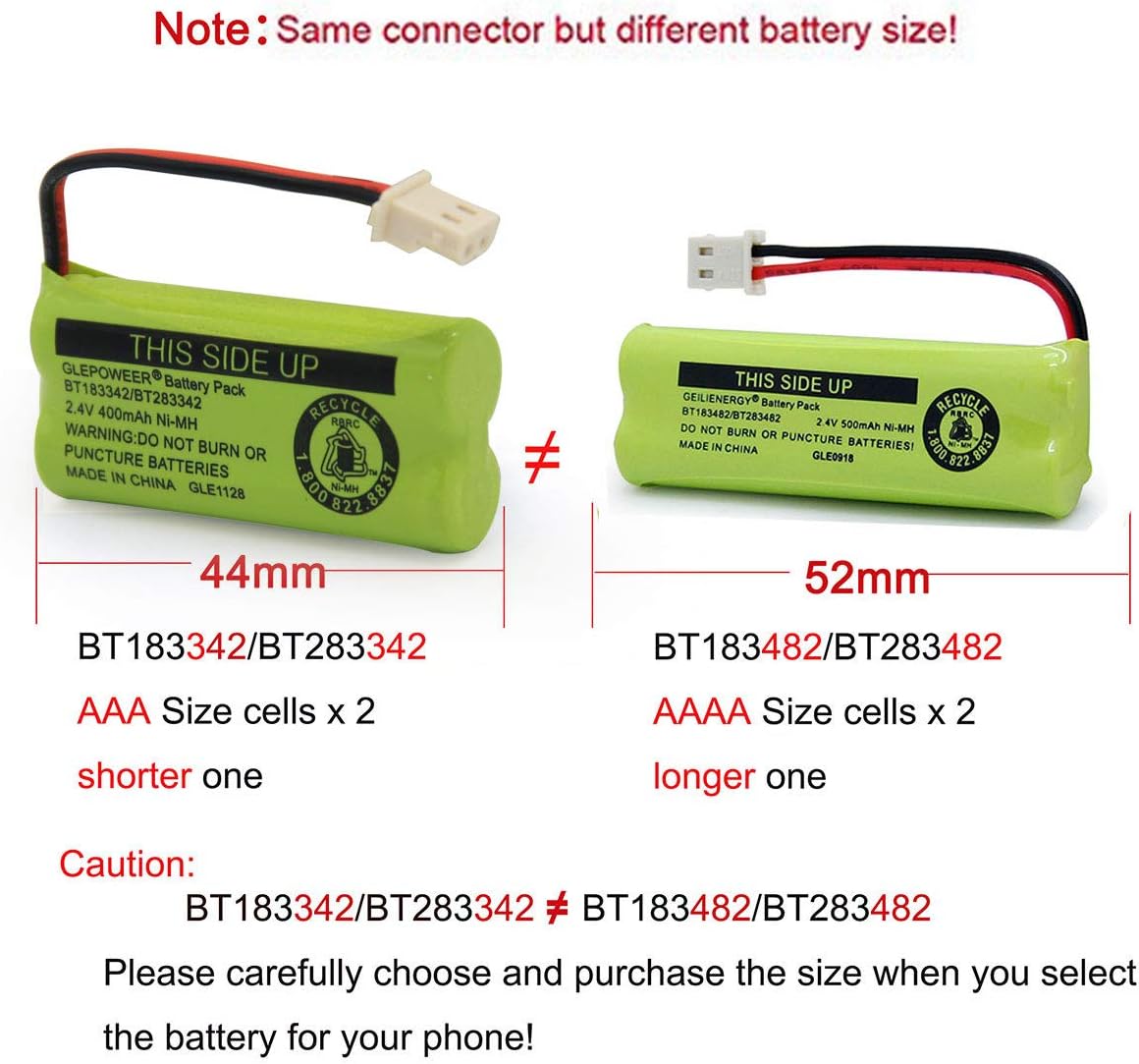 BT183342/BT283342 2.4V 400mAh Ni-MH Battery Pack, Also Compatible with Cordless Phone Batteries BT166342/BT266342 BT162342/BT262342 CS6709 CS6609 CS6509 CS6409 EL52100 EL50003(2 Pack)