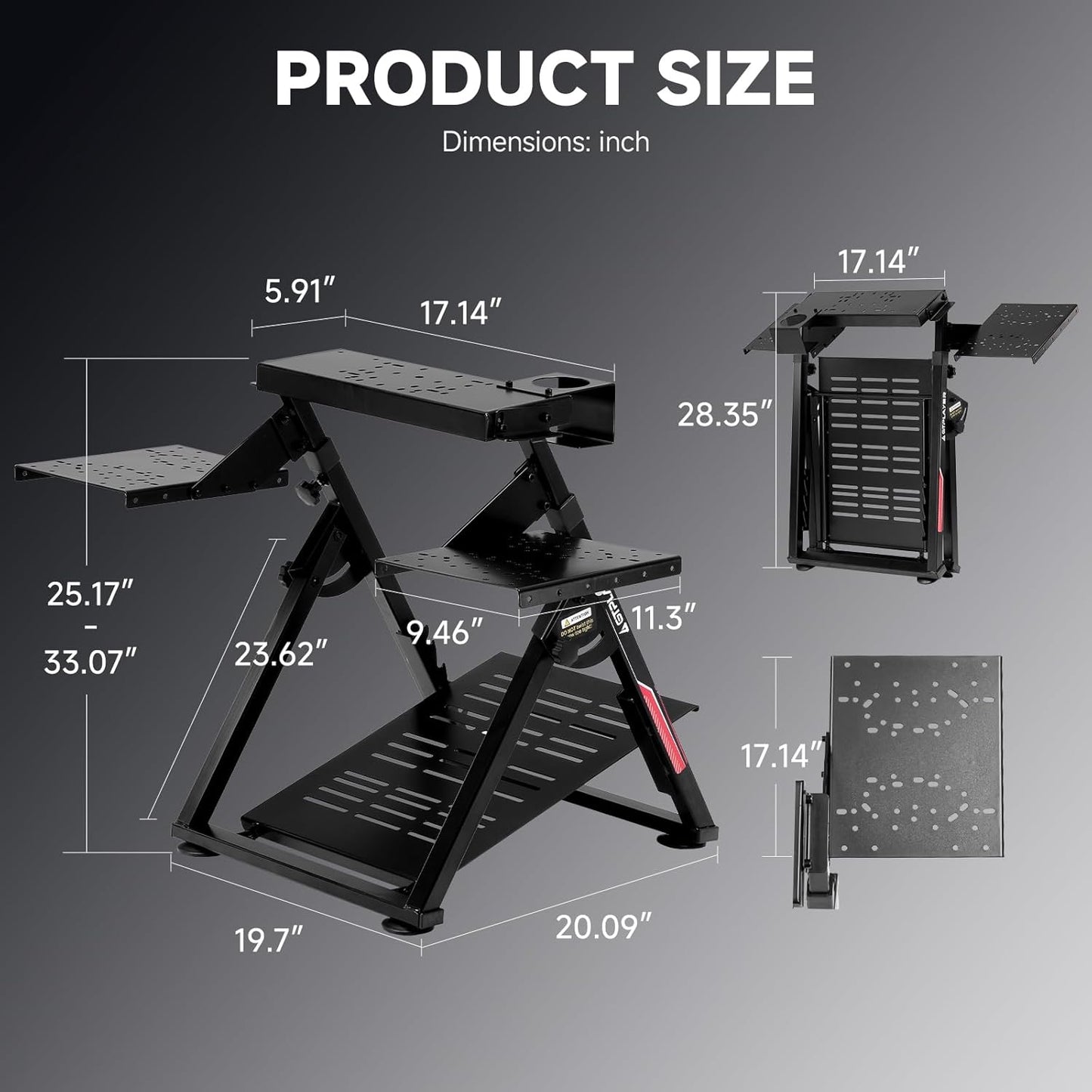 GTPLAYER Flight Racing Simulation Stand Foldable Gaming Stand Compatible with Logitech/Thrustmaster/PXN Gaming Devices Adjustable Stable Simulator Cockpit Stand, Electronic Device Not Included, Black