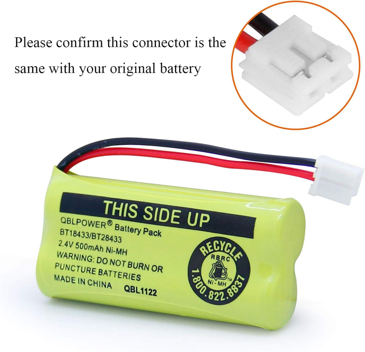 BT18433/BT28433 2.4V 500mAh Ni-MH Battery Pack Rechargeable Compatible with BT184342 BT284342 BT-8300 BATT-6010 BT1011 BT1018 BT1022 BT1031 89-1326-00-00/89-1330-01-00/CPH-515D (Pack of 6)