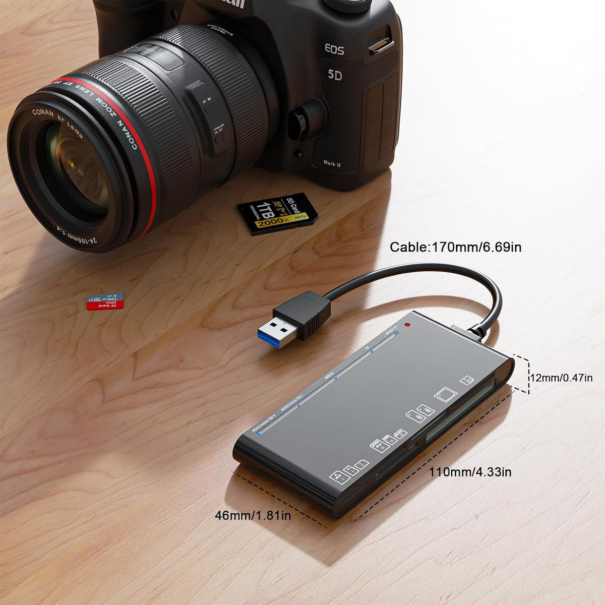 xD-Picture Card Reader USB 3.0, Multi-Card Reader for xD/CF/MS/SD/TF, 7-in-1 Memory Card Reader/Adapter for Windows, Mac, Linux (USB-A)