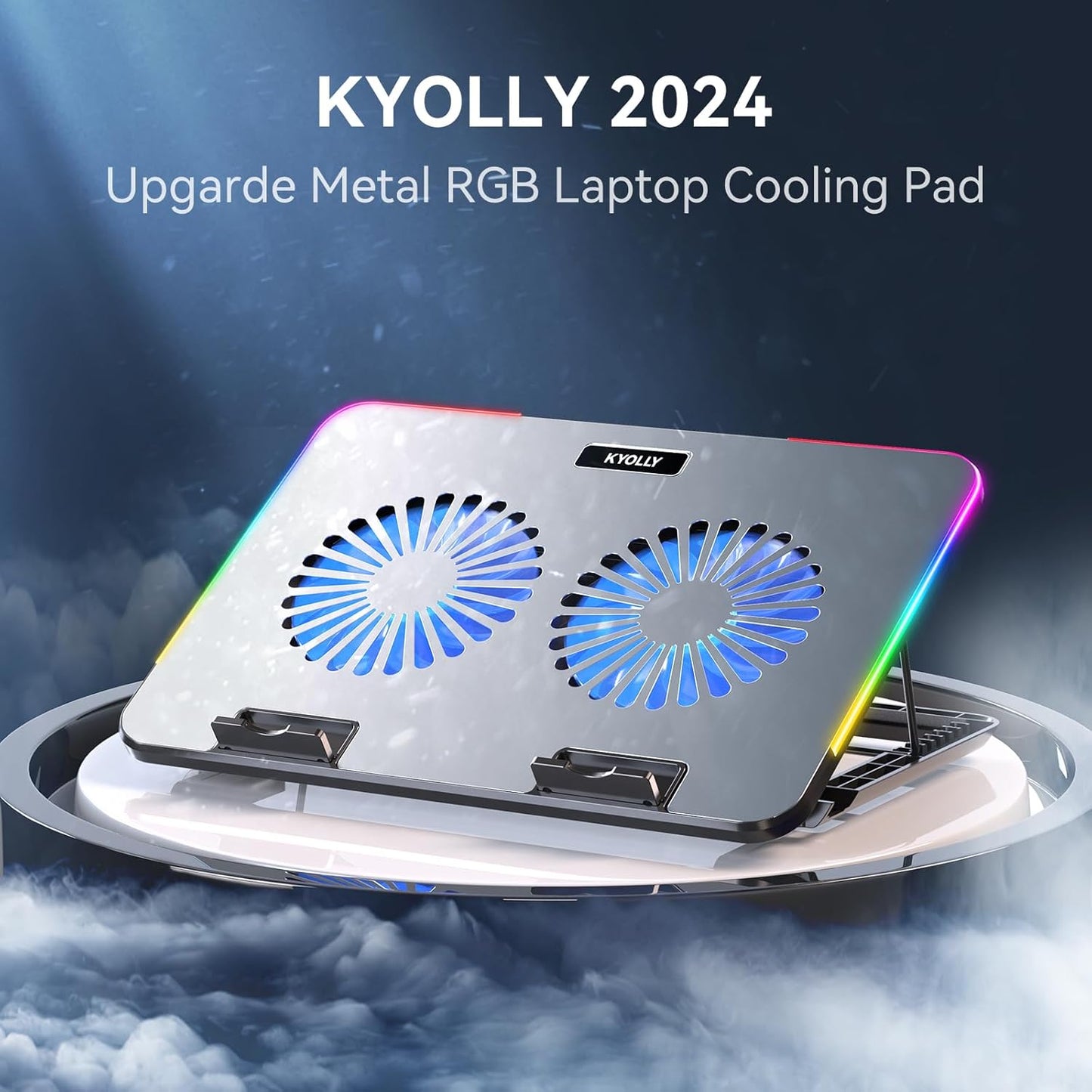 Upgarde Metal RGB Laptop Cooling Pad Gaming Laptop Cooler with 2 Large Fans, Adjustable Fan Speed, 7 Height Stand, 10 Modes Light with Memory Function for 10-17.3 Inch Laptops