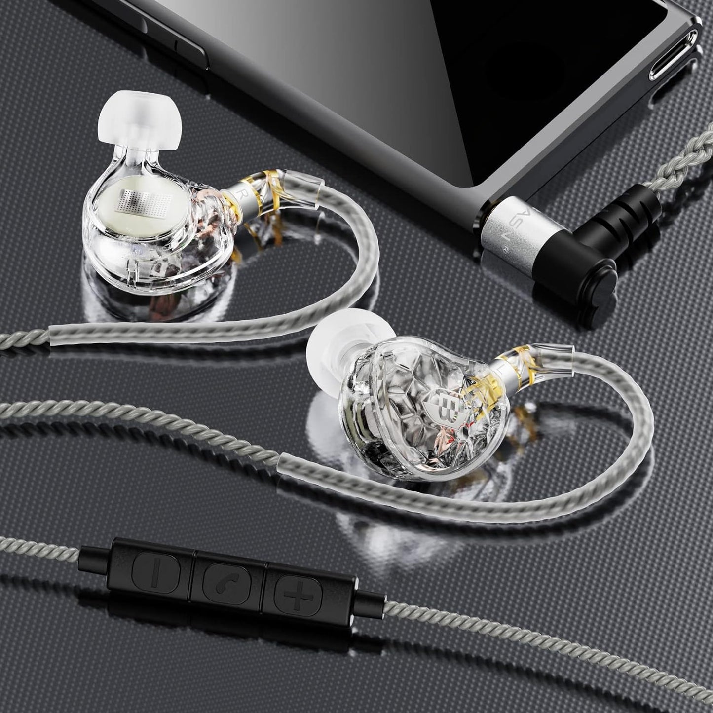 BASN ASONE 14.2mm Planar Driver in-Ear Monitors Earphone with Two Detachable MMCX Cables for Musicians Drummers Bass Players Singers(Clear)