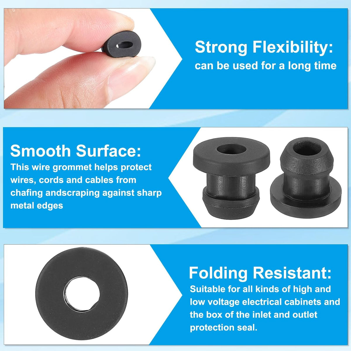 PATIKIL 6.5mm / 1/4 Inch Drill Hole,3/16 Inch ID Rubber Grommets, 15Pcs Top Hat Grommet for Wiring Eyelet Ring Gasket Automotive Firewall Cable Hole Plugs Wires Protection, Black