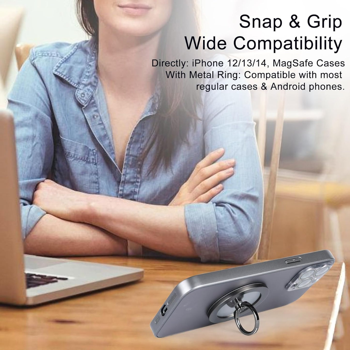 Magnetic Phone Grip for MagSafe, EI Sonador Magnet Phone Ring Holder, Removable, Compatible with iPhone 14 Plus 13 12 Pro Max Mini (Transparent Black Diamond)