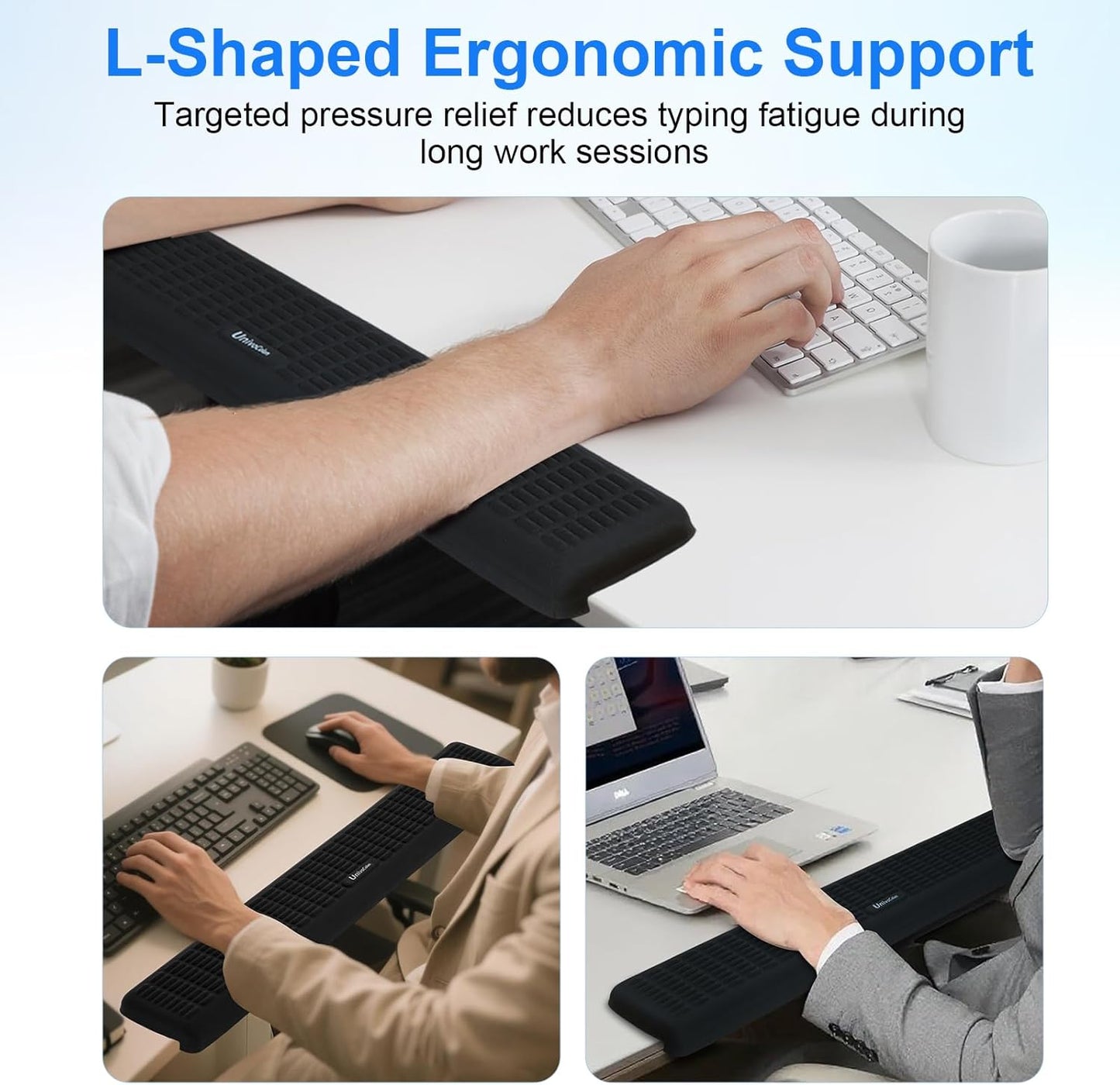 UnivoColors PostureUp L-Shaped Desk Long Wrist Rest Elbow, Non-Slip, Memory Foam, Desk Edge Support, Ergonomic Design for Long-Hour Work (23.6 * 3.9 inch One-Piece Design,Navy)