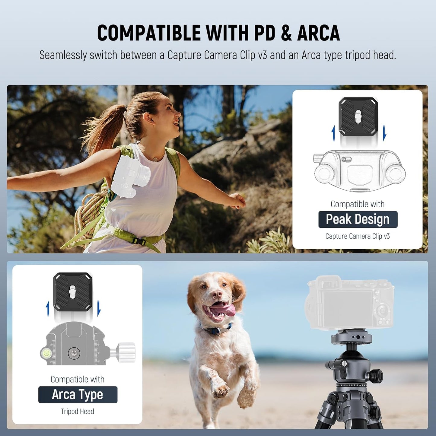 NEEWER LITETRIP LT07 61" Aluminum Travel Camera Tripod, Portable Stand with Ball Head Dual Axis Cell Phone Holder Arca QR Plate Compatible with iPhone Peak Design V3 for Video Recording, Max Load 22lb
