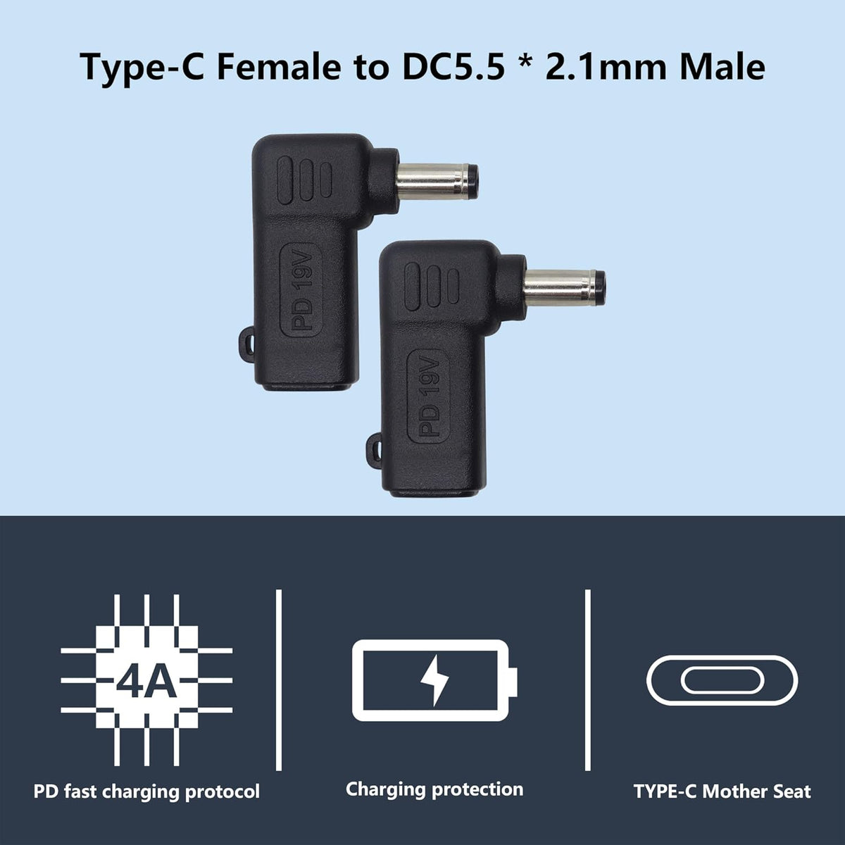 90W PD Type C to DC5521 Power Converter USB C to DC 5521 Laptop Charging Adapter 19V 4A Type C Female to DC 5.5 x 2.1mm Male Power Adapter for Studio and Travel [PD-5521]