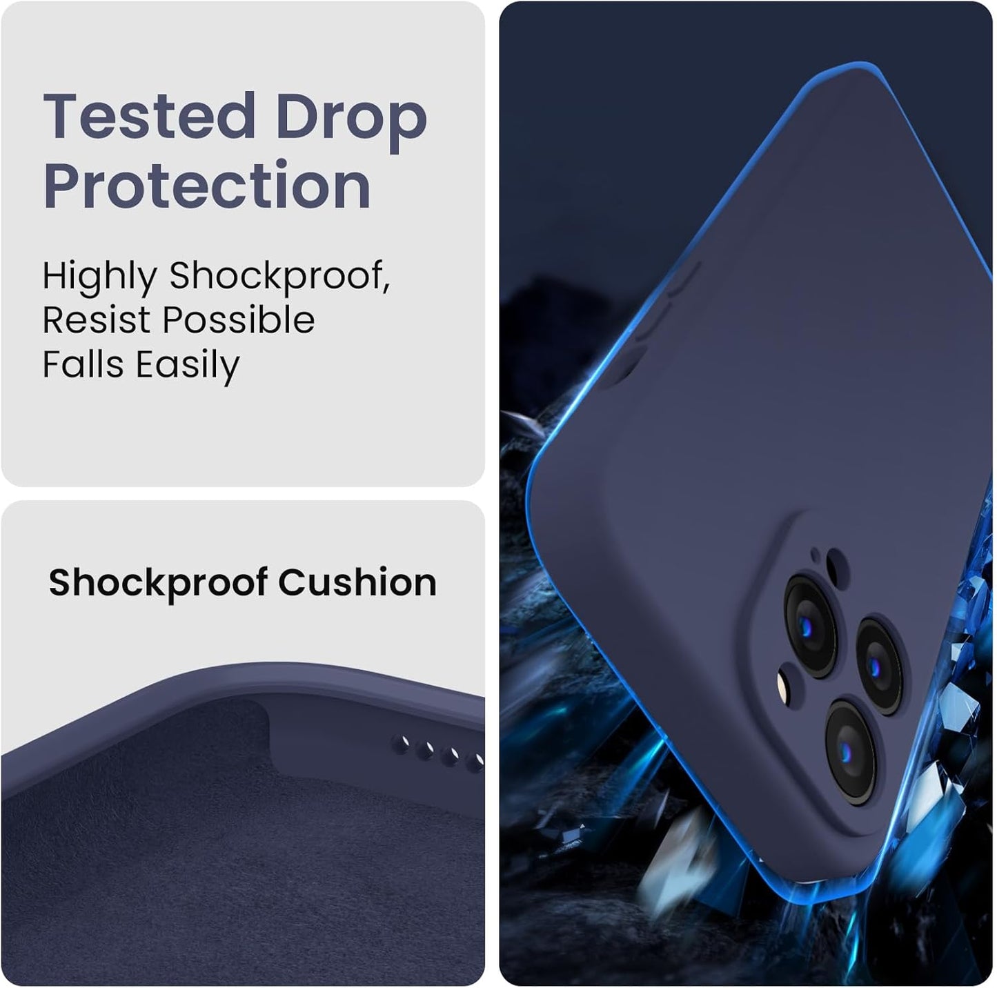 FireNova for iPhone 14 Pro Case, Silicone Upgraded [Camera Protection] Phone Case with [2 Screen Protectors], Soft Anti-Scratch Microfiber Lining Inside, 6.1 inch, Navy Blue