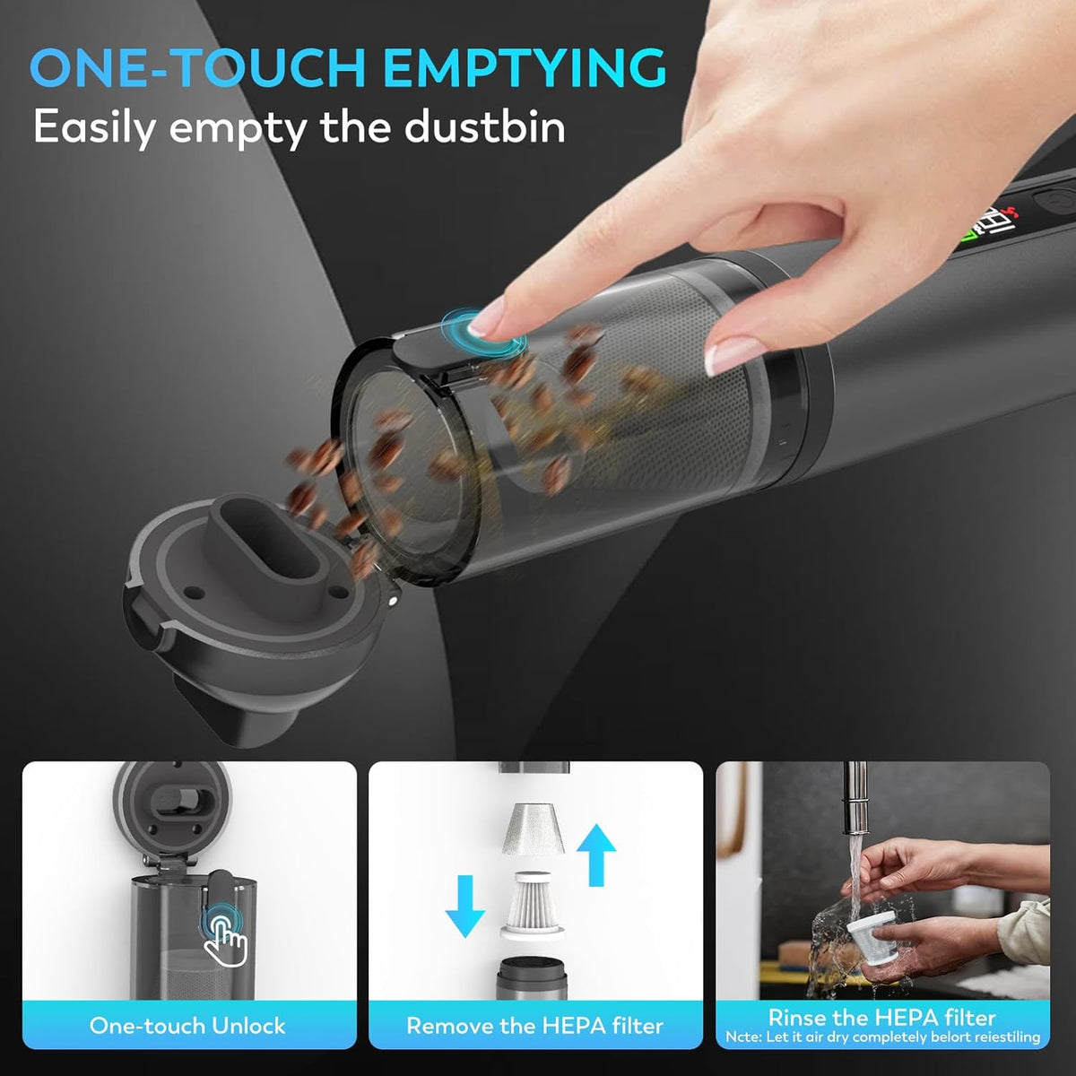 Cordless Car Vacuum Cleaner, 22000PA High Power Portable Handheld Car Vacuum & Air Duster, Mini Vacuum with LED Display, for Home, Office, Camping