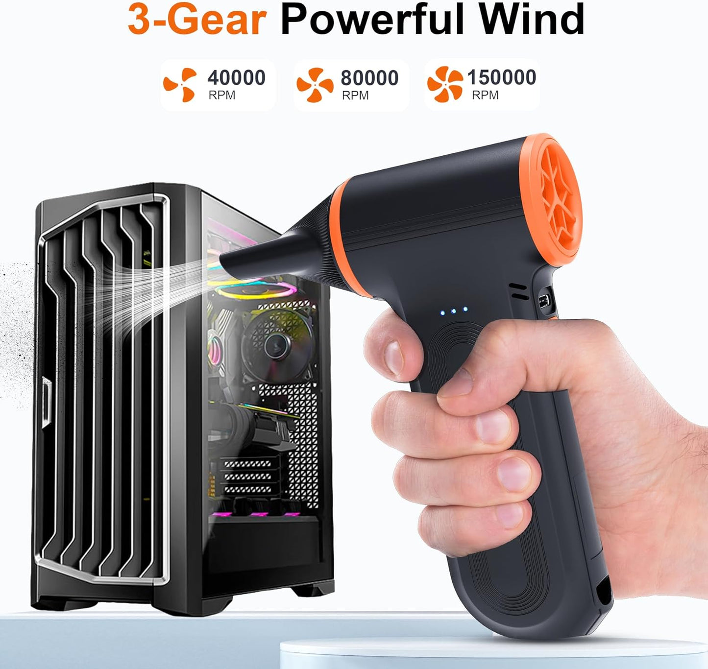 X117 Compressed Air Duster-150000RPM Super Power Electric Air Duster, 3-Gear Adjustable Mini Blower with Fast Charging, Dust Blower for Computer, Keyboard, House, Outdoor and Car