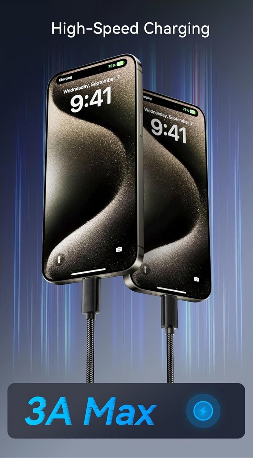 Woven USB-C Charge Cable for iPhone 16 Charger [MFi Certified, 5ft 2-Pack] USB C to USB-A Cord Fast Charging for Apple iPhone 16/15 Pro Max/16 Plus/16 Pro Car Charger CarPlay, iPad Air M2 - Black