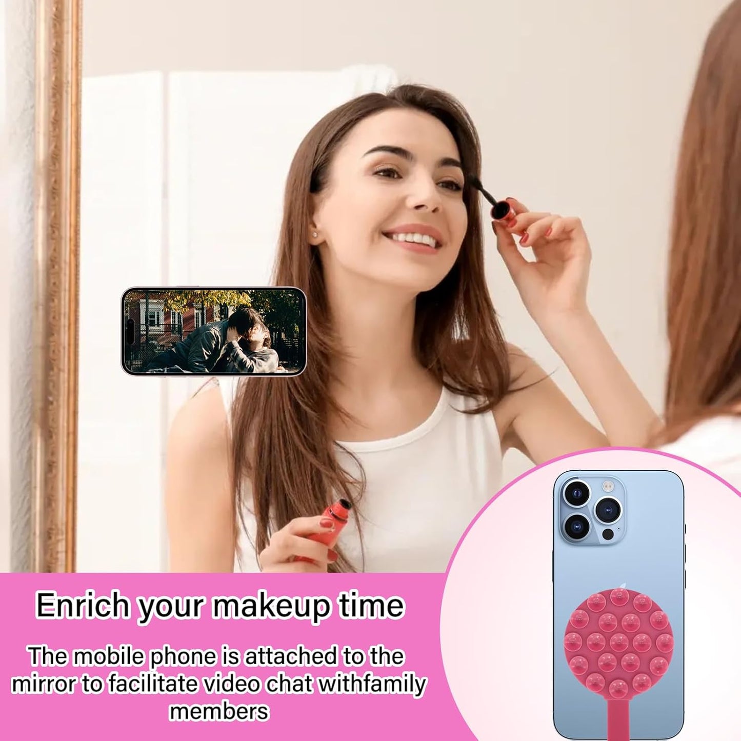 Magnetic Suction Cup Phone Mount, Silicone Suction Stand Holder, Compatible with iPhone MagSafe Phone Case, Hands-Free Mirror Shower Phone Holder Accessory for TikTok Videos, Rose Red