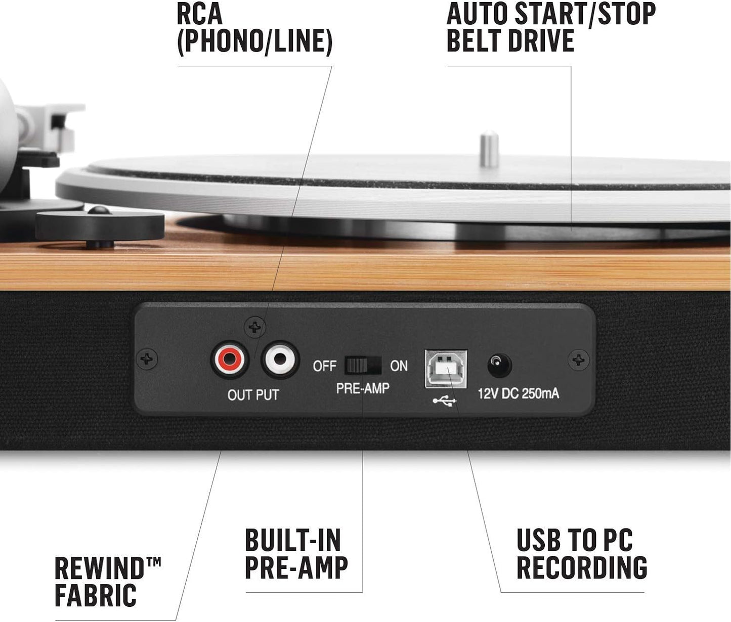 House of Marley Stir It Up Turntable, Vinyl Record Player with 2 Speed Belt Drive for 33/45 RPM, Built in Pre-Amp, Headphone Jack and Made from Sustainable Materials. for Wired Speakers Only