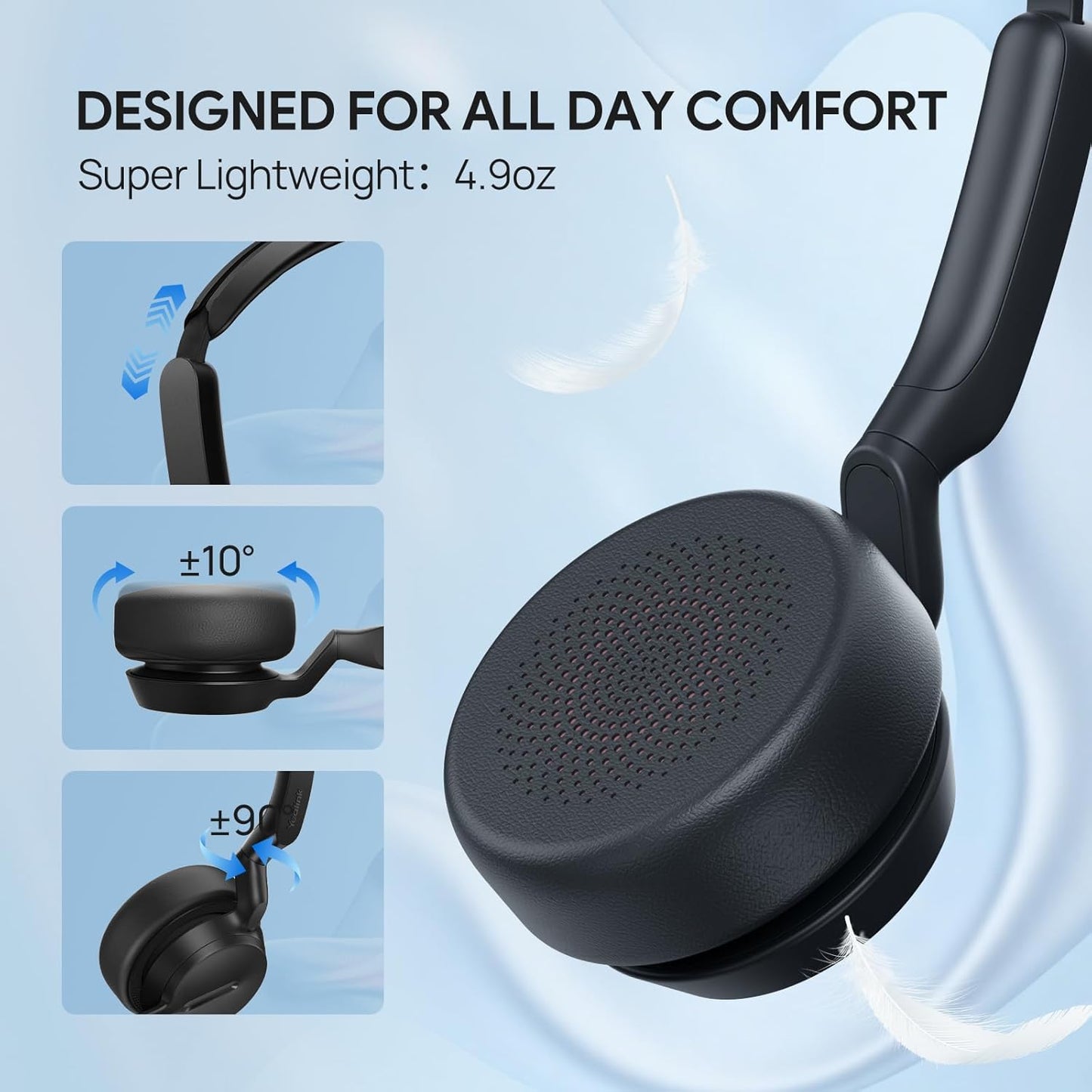 Yealink UH42 USB Headset with Microphone for PC Computer, Wired Headphones Teams Certified, Noise Cancelling Mic, in Line Control, Mute Button, Cable Length 7.05FT, All Day Comfort