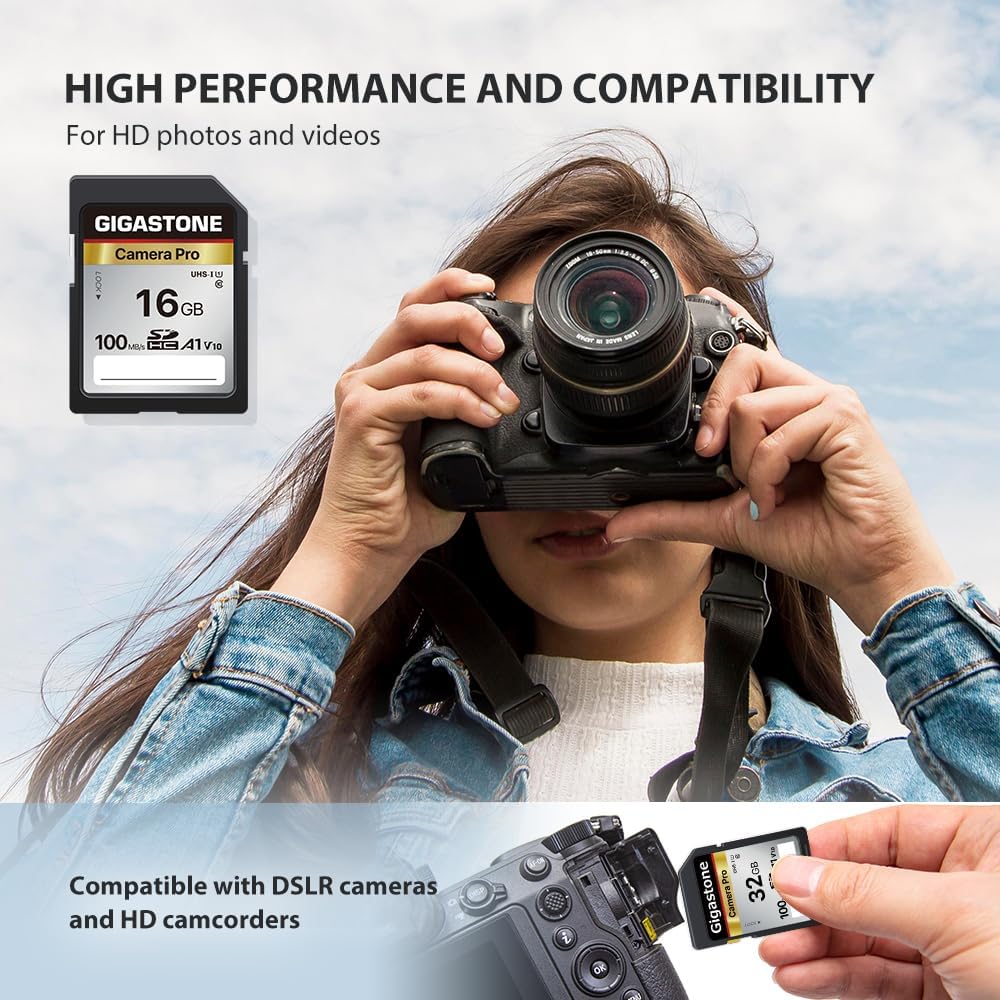[5-Yrs Free Data Recovery] GIGASTONE 16GB 5-Pack SD Card, Camera Pro, A1 V10 SDHC Memory Card Compatible with SPYPOINT TACTACAM Trail Camera, with 5 Mini Cases