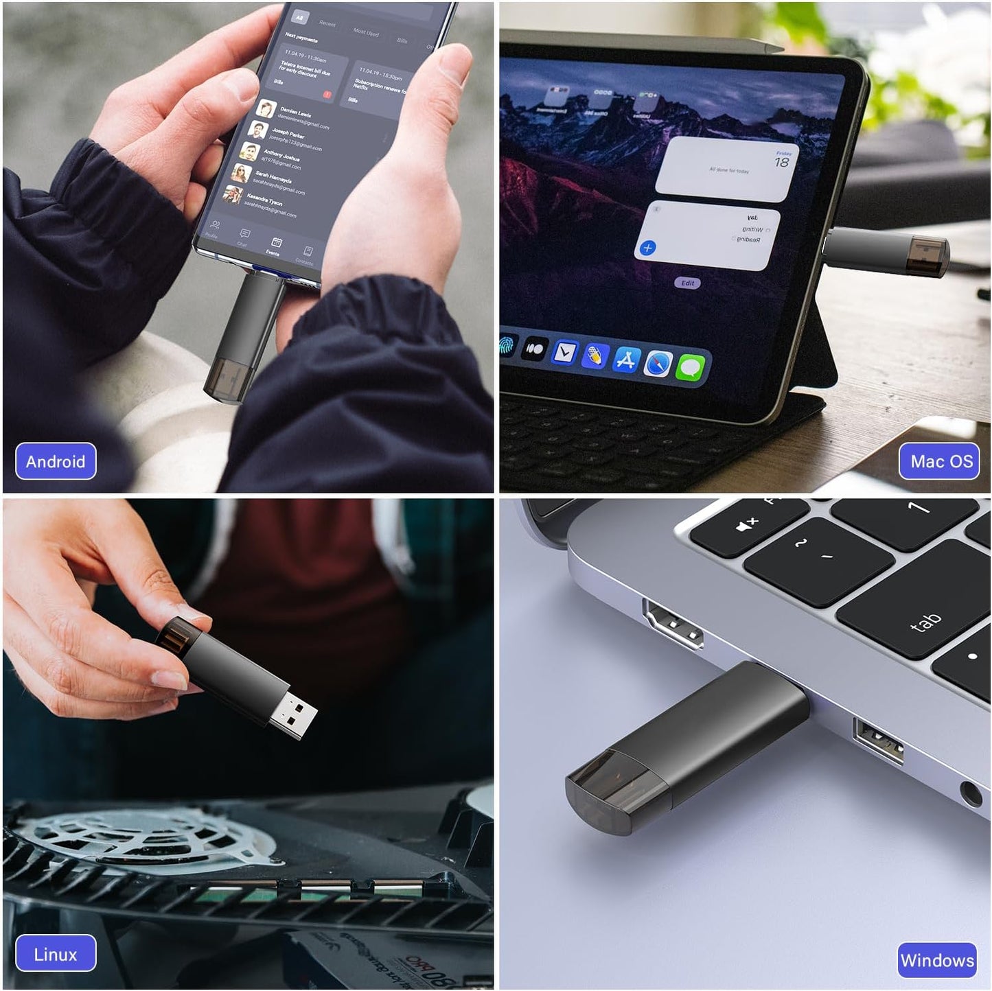 512GB USB C Flash Drive Dual USB 3.0 Flash Drive Type C + USB A Portable Type-C Flash Drive 2-in-1 USB-C Thumb Drive for Smartphone Tablet Computer Mac iPhone 16 Black