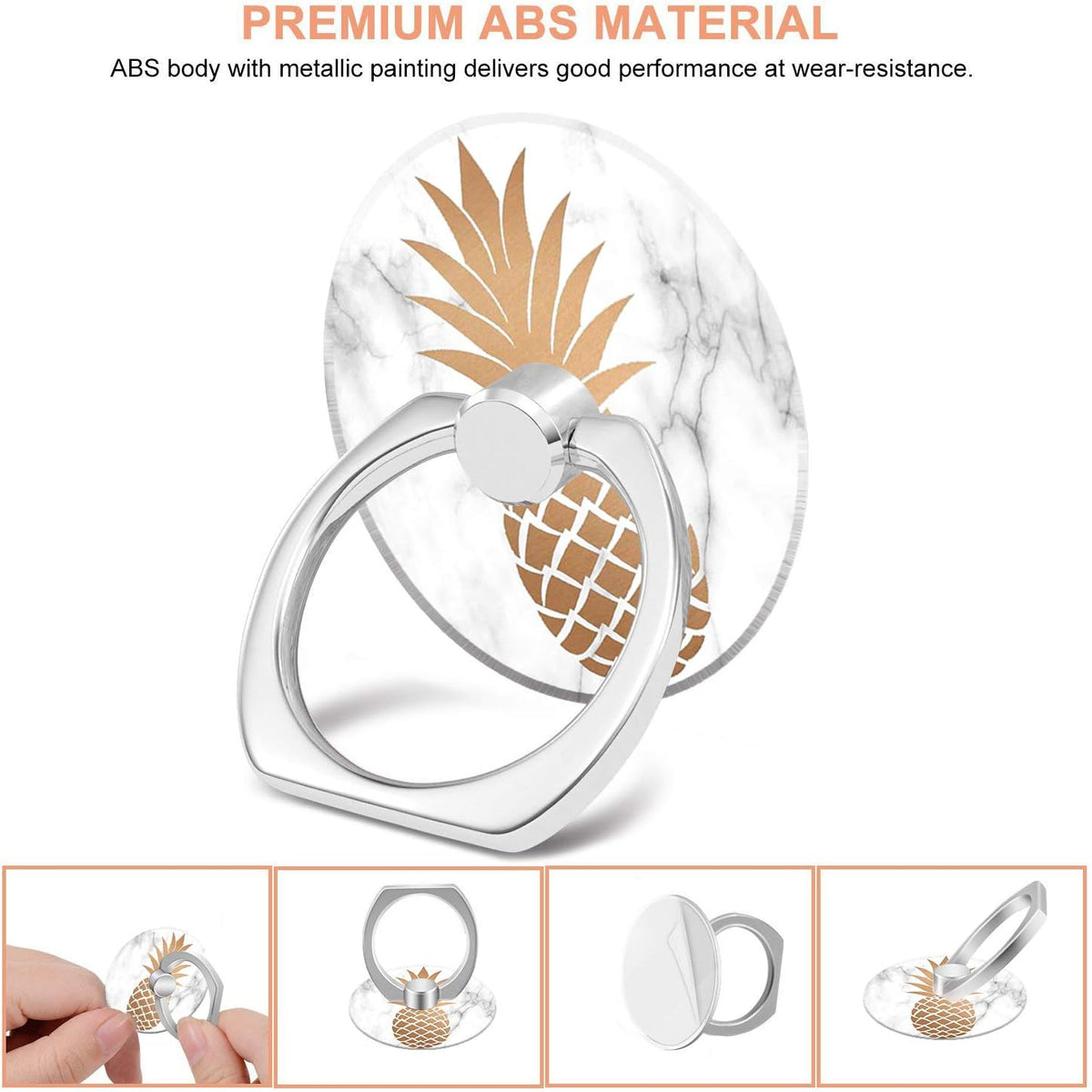 Bonoma Cell Phone Ring Holder, 3-Pack 360 Degree Rotating Universal Phone Ring Grip Finger Ring Stand Compatible with Smartphones and Tablets - Pineapple