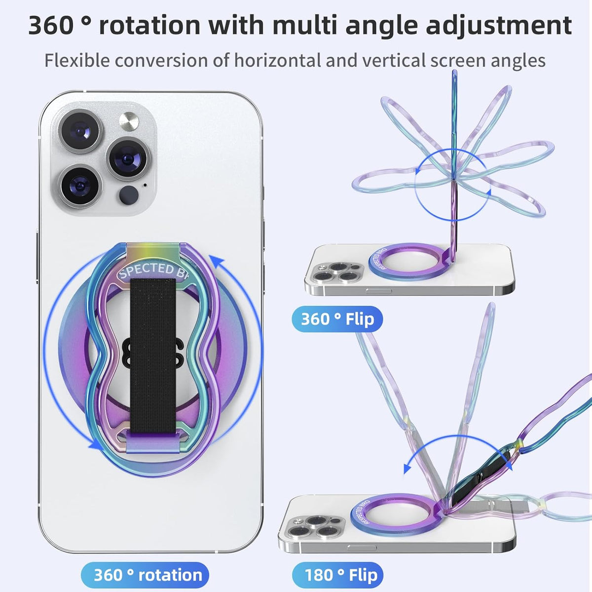 Magnetic-Phone-Grip-Stand-with-Finger-Strap, 4-in-1 Magnetic Ring Holder, Kickstand and Elastic Strap for Smartphones, Universal Fit for iPhone, Android, and Cases (Colorful)