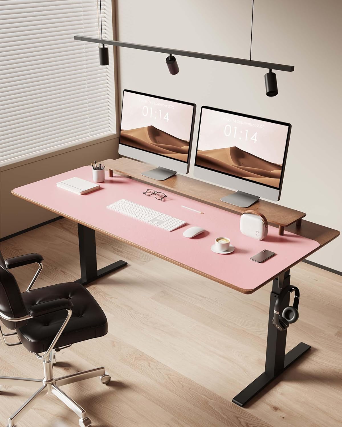 YSAGi Leather Desk Pad Protector, Office Desk Mat, Large Mouse Pad, Non-Slip PU Leather Desk Blotter, Laptop Desk Pad, Waterproof Desk Writing Pad for Office and Home (Light Pink, 47" x 17")