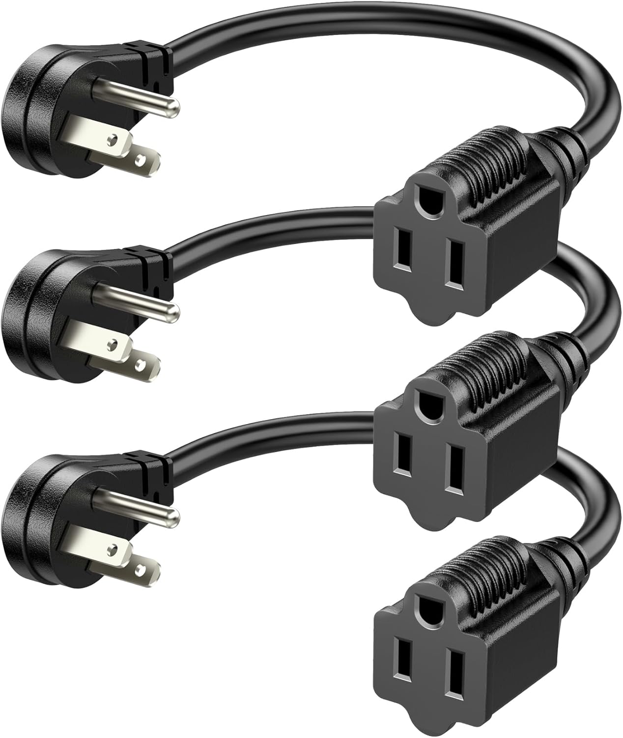 DEWENWILS 1FT Short Extension Cord, Flat Head Extension Cord Indoor with 3 Prong, Low Profile Power Cable SJT 14 AWG Flexible Power Cord for Home Kitchen, ETL Listed, 3 Pack