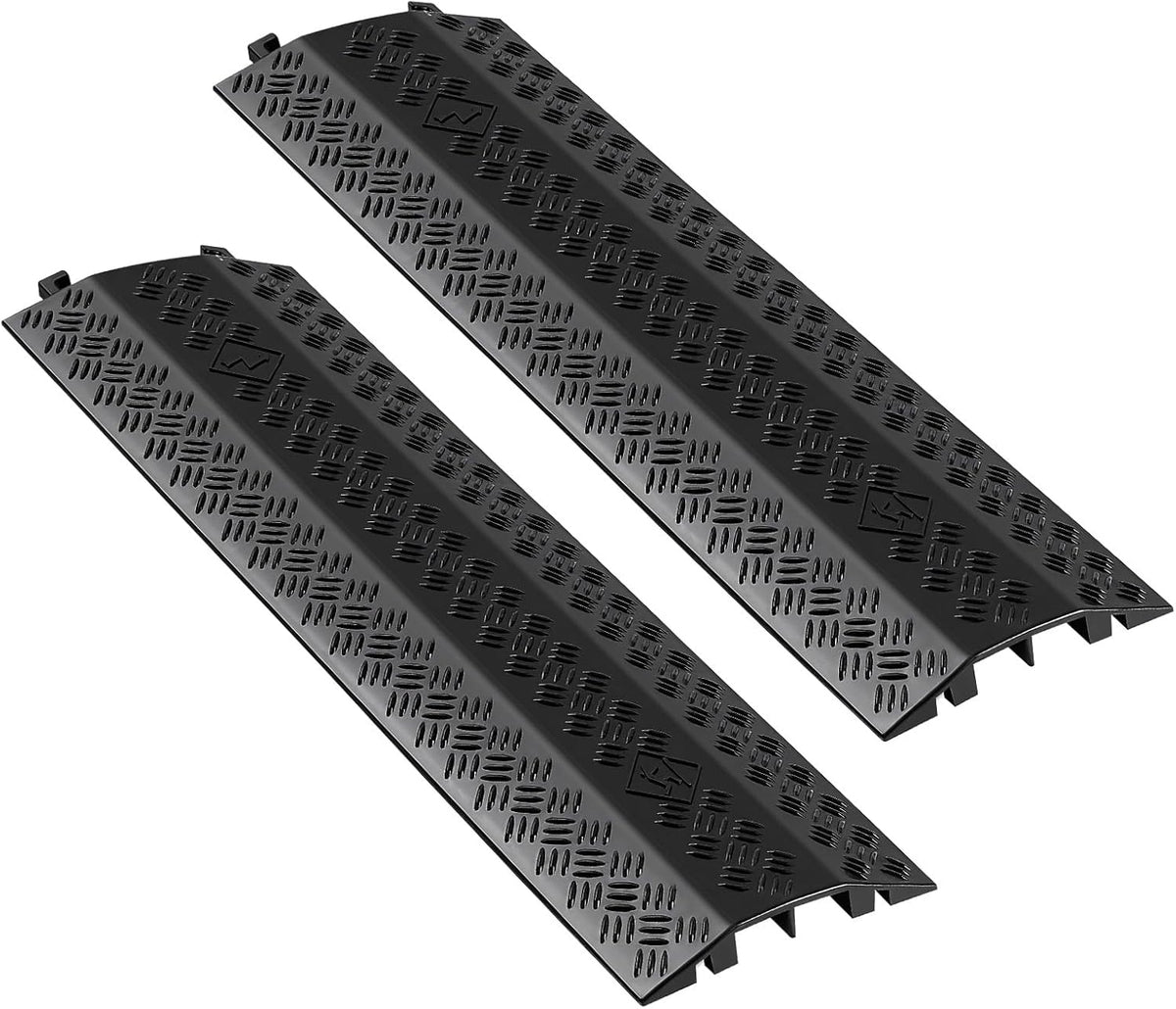 VEVOR 2 Pack Drop Over Cable Cover, 2 Channel Heavy Duty Cable Hose Protector Ramp, 38.3'' Floor Cord Cover, 17,500 lbs/Axle Load Capacity, for Traffic Areas, Indoor, Outdoor, Home, Office, Warehouse