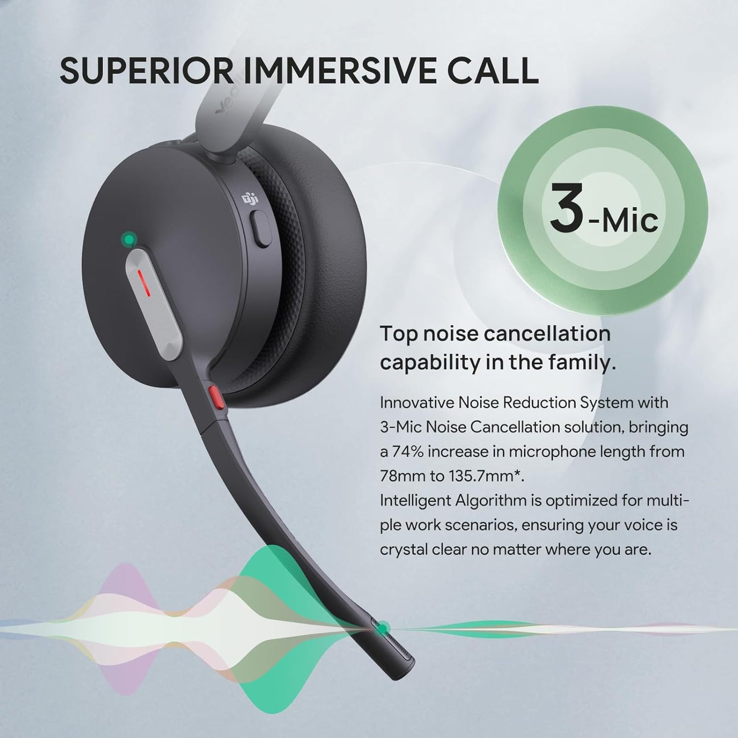 Yealink BH70 Wireless Bluetooth Headset with Microphone for Work, up to 35h Talking Battery Life, 3-Mic, 147g Lightweight Microsoft Teams Certified Headphone for Open Office, USB-C to A