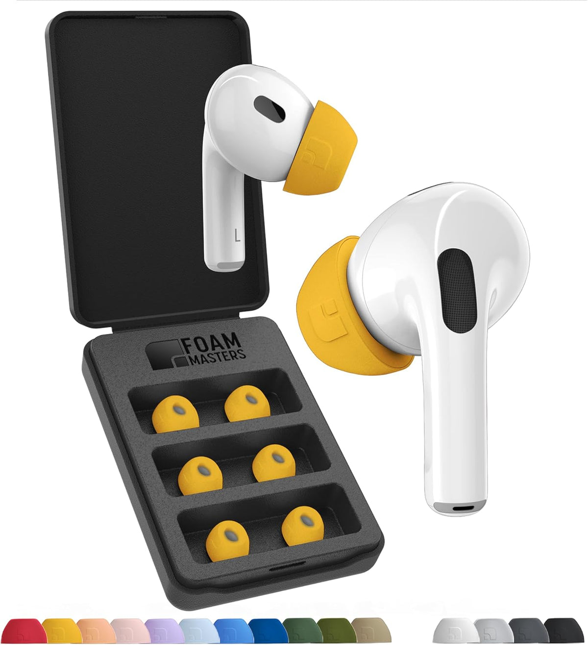 Foam Masters Ultra-Premium Memory Foam Ear Tips for AirPods Pro 1st & 2nd Gen | 3 Pairs | Black Magic Ver 6.0 | Secure | Comfort | Better Noise Cancel | Replacement Buds – Orange, Small