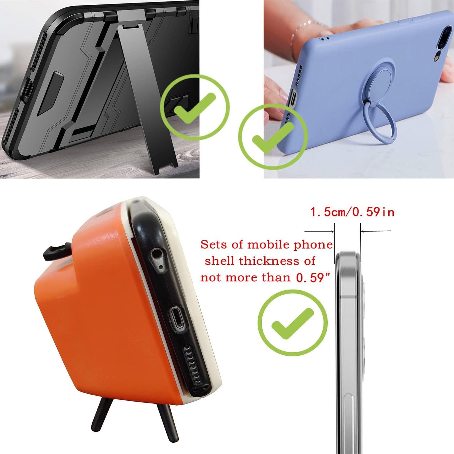 TV Speaker Phone Holder Style Mobile Phone Holder with Speaker Suitable for Smartphones Under 6.5 inches for Men Mens Husband Tester (Front Black and Back Orange)