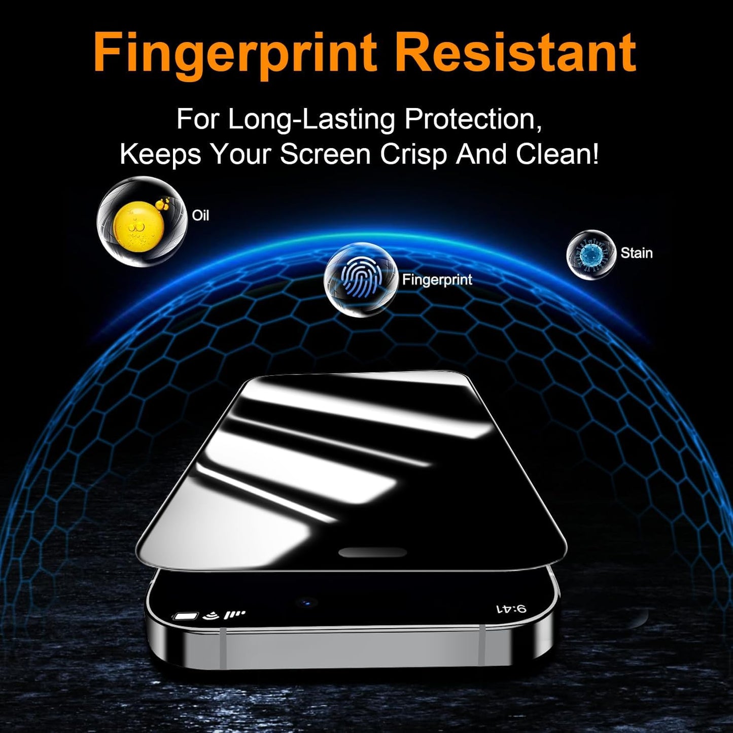OneFish 2 Pack Privacy Screen Protector for iPhone 14 Pro - 4-Way 360° Anti-Spy Tempered Glass, 9H Hardness, 3D Curved Edges, Case-Friendly & Easy Installation