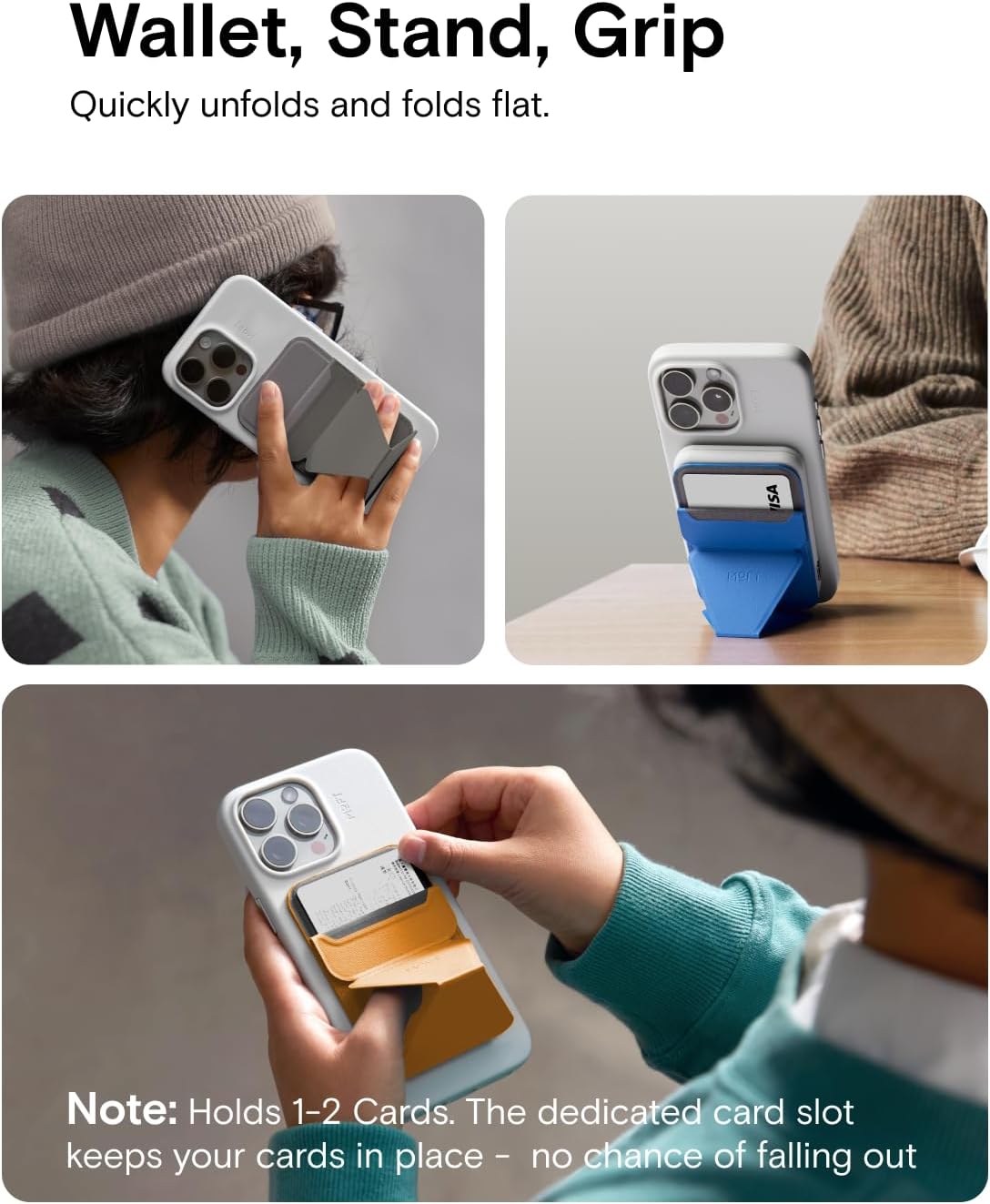 MOFT Magnetic Wallet Stand Compatible with iPhone 16/15/14/13/12 Series, Angle Adjustment & Magsafe Compatible MOVAS Phone Stand,Faded Jeans