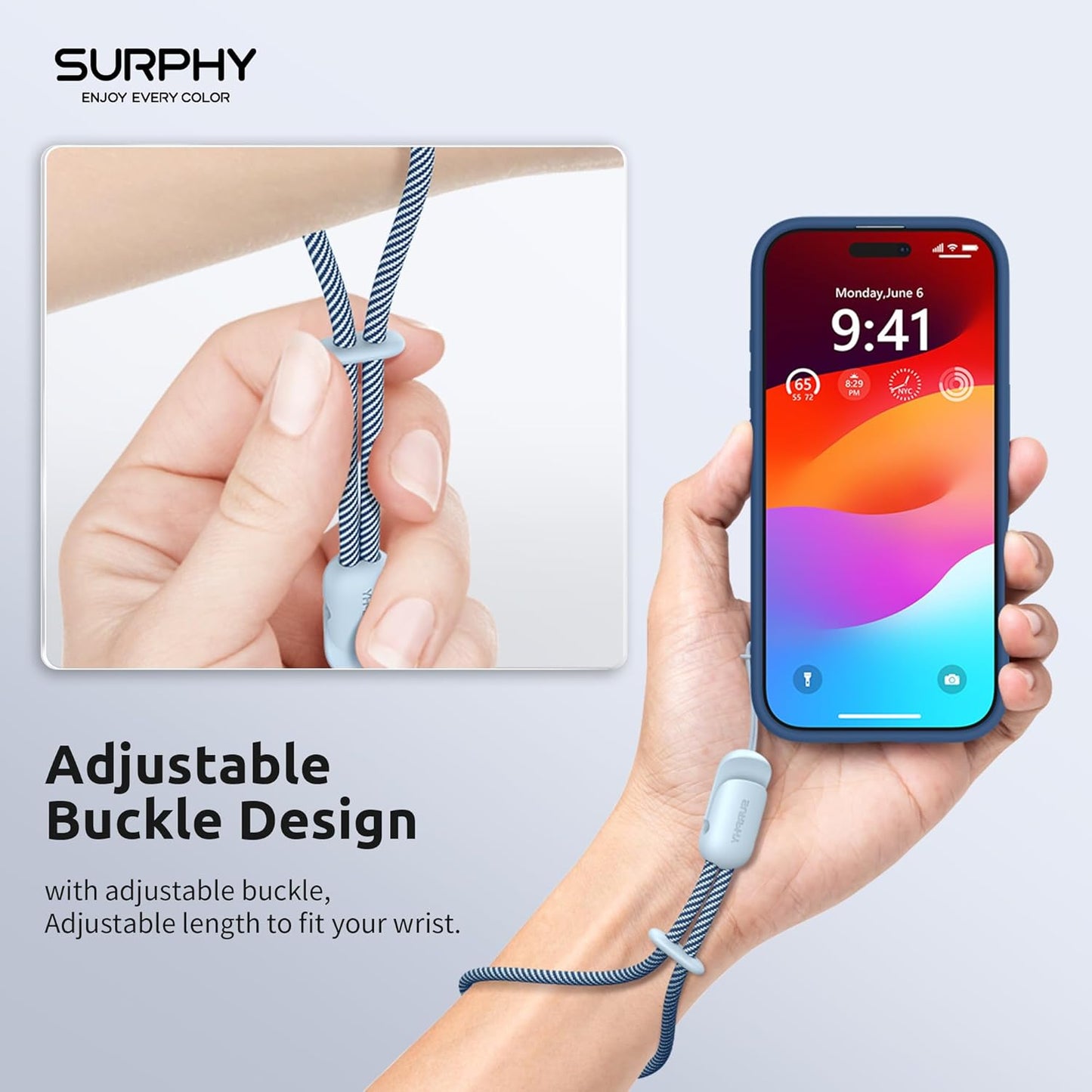 SURPHY 2 Pack Phone Lanyard for Cellphone Case, Phone Wrist Strap for Case, Cellphone Strap with 2-Color Braided, Charm Wrist Lanyard for Women and Men, Cloud Blue & Gray