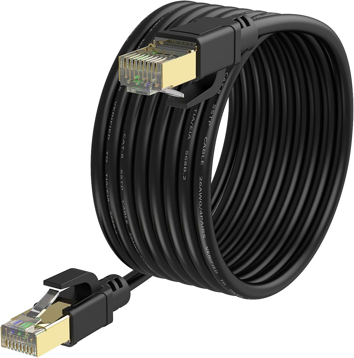 Cat8 Ethernet Cable 150ft, Internet Network Cord, 40Gbps 2000Mhz LAN Wires, High Speed SSTP LAN Cables with Gold Plated RJ45 Connector for Router, Modem, Gaming, Xbox (150ft)