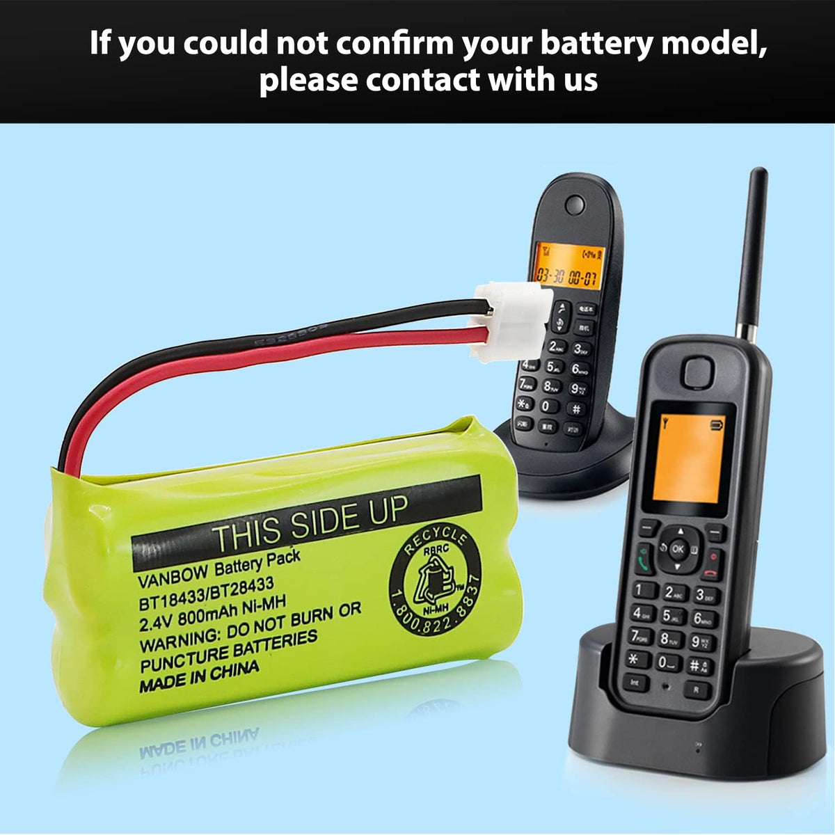 BT18433/BT28433 2.4V 800mAh Ni-MH Cordless Phone Battery, Also Compatible with AT&T BT184342/BT284342 BT8300 BT1011 BT1018 BT1022 BT1031 2SN-AAA55H-S-J1 CS6120 CS6209 CL80109 EL52419 (Pack 2)
