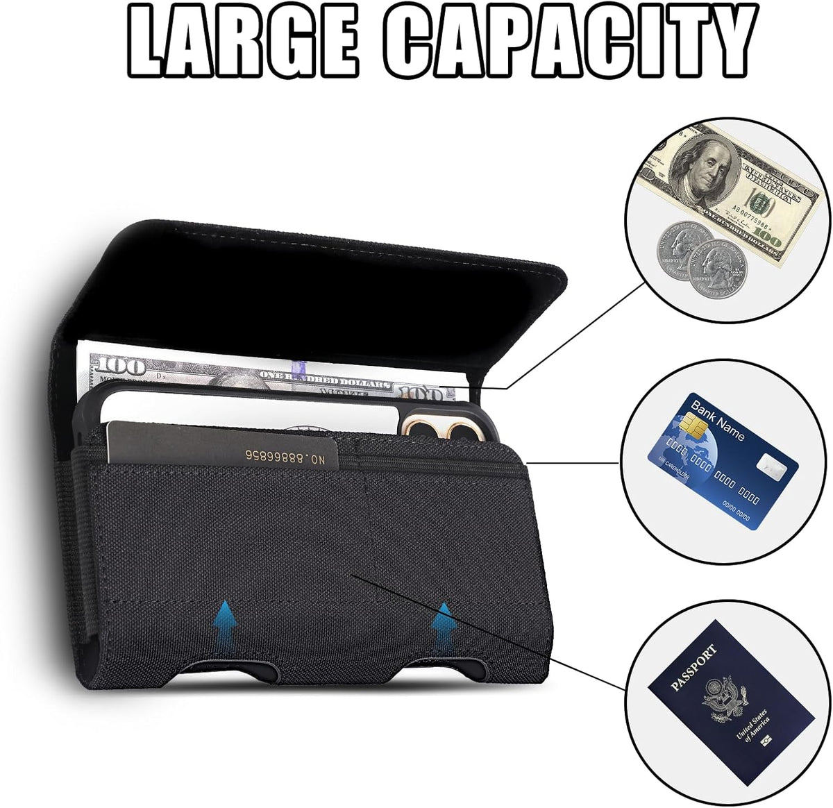 BECPLT for iPhone 17 Pro 17/16/15/14/13/12/11 Pro Cell Phone Pouch Nylon Holster Case with Belt Clip Cover for iPhone Xs X Galaxy S25 S24 S23 S22 S21 S20 (Black)